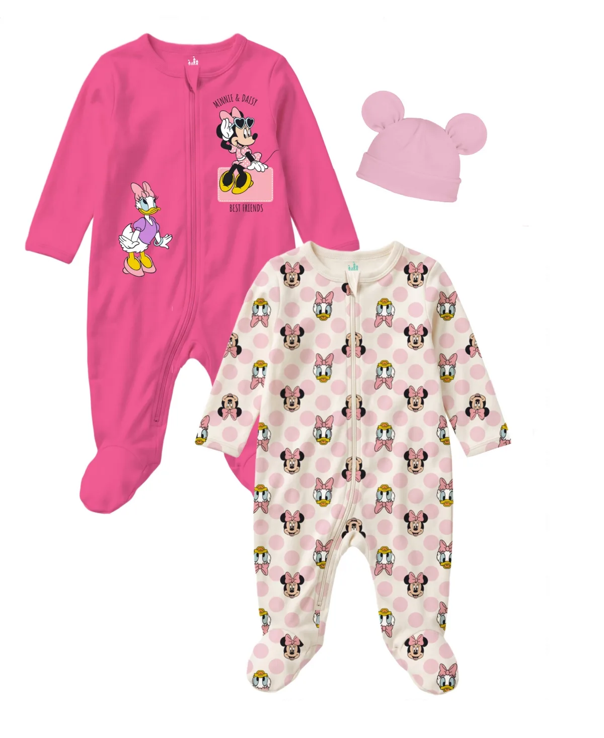 Minnie & Daisy Footed Zipper Closure Coveralls and Hat, 2-Pack Set by Disney