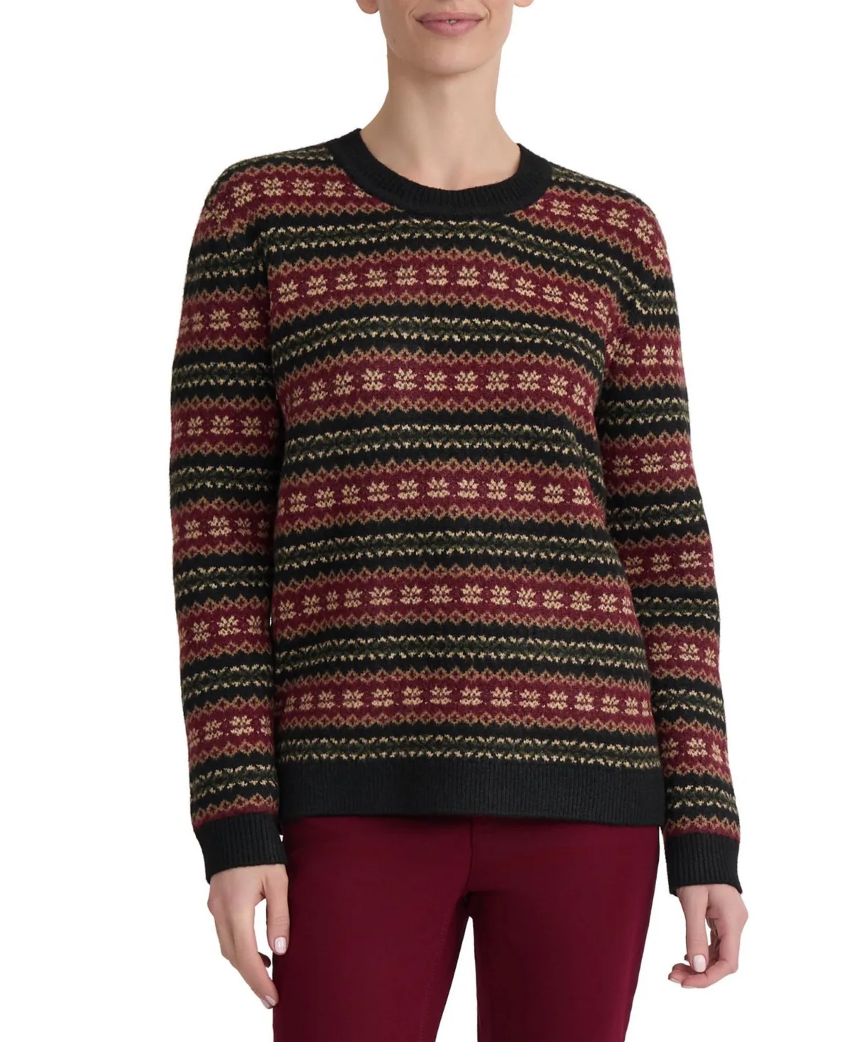 Long Sleeve Crewneck Fair Isle Sweater by Jones New York