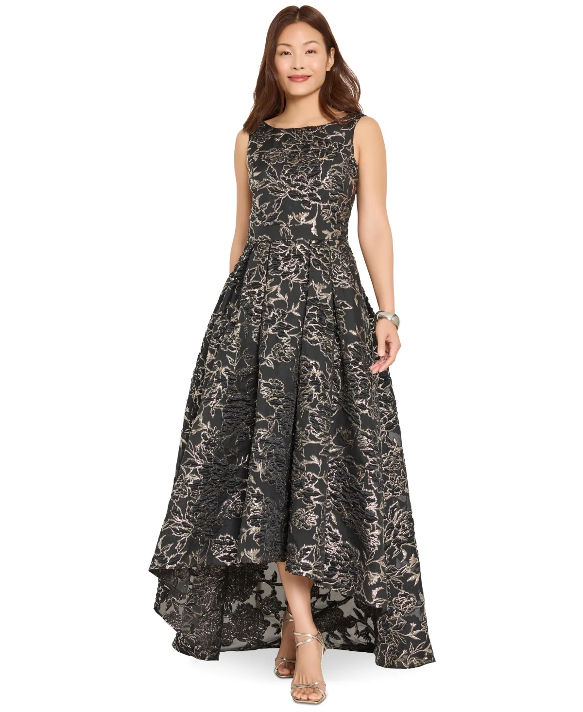 Floral-Print Metallic Brocade High-Low Dress by Tahari