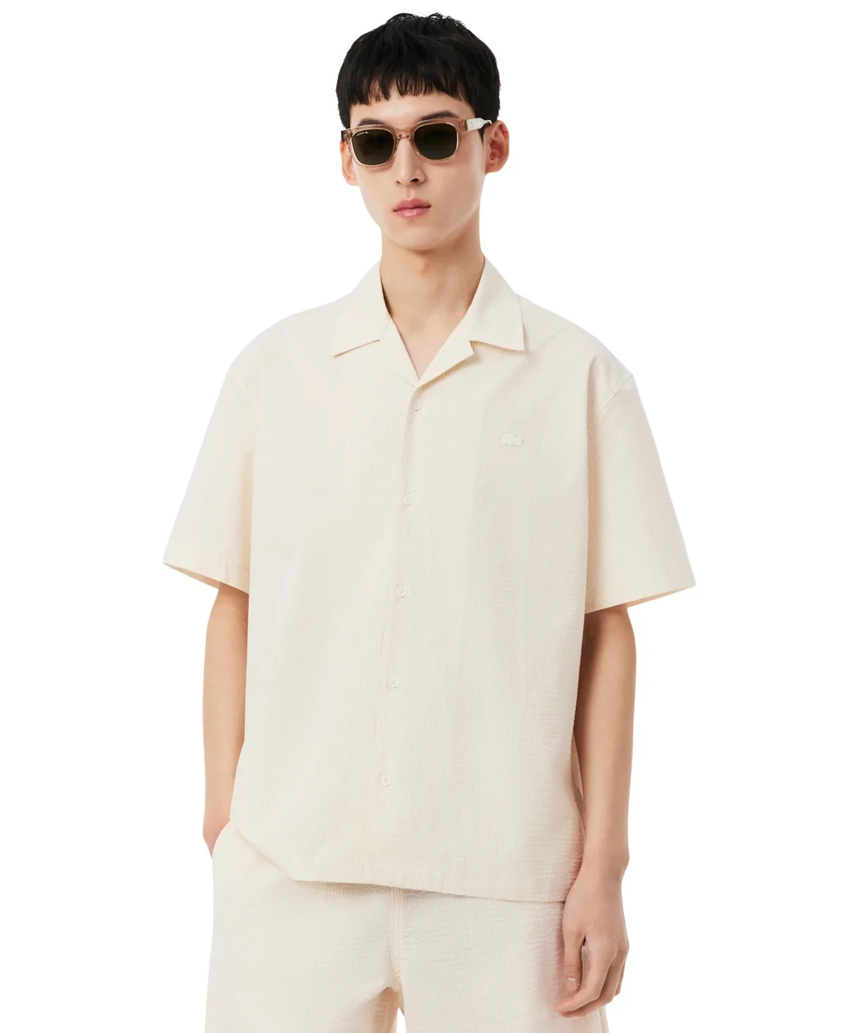 Relaxed-Fit Seersucker Waffle Hawaii Collar Shirt by Lacoste