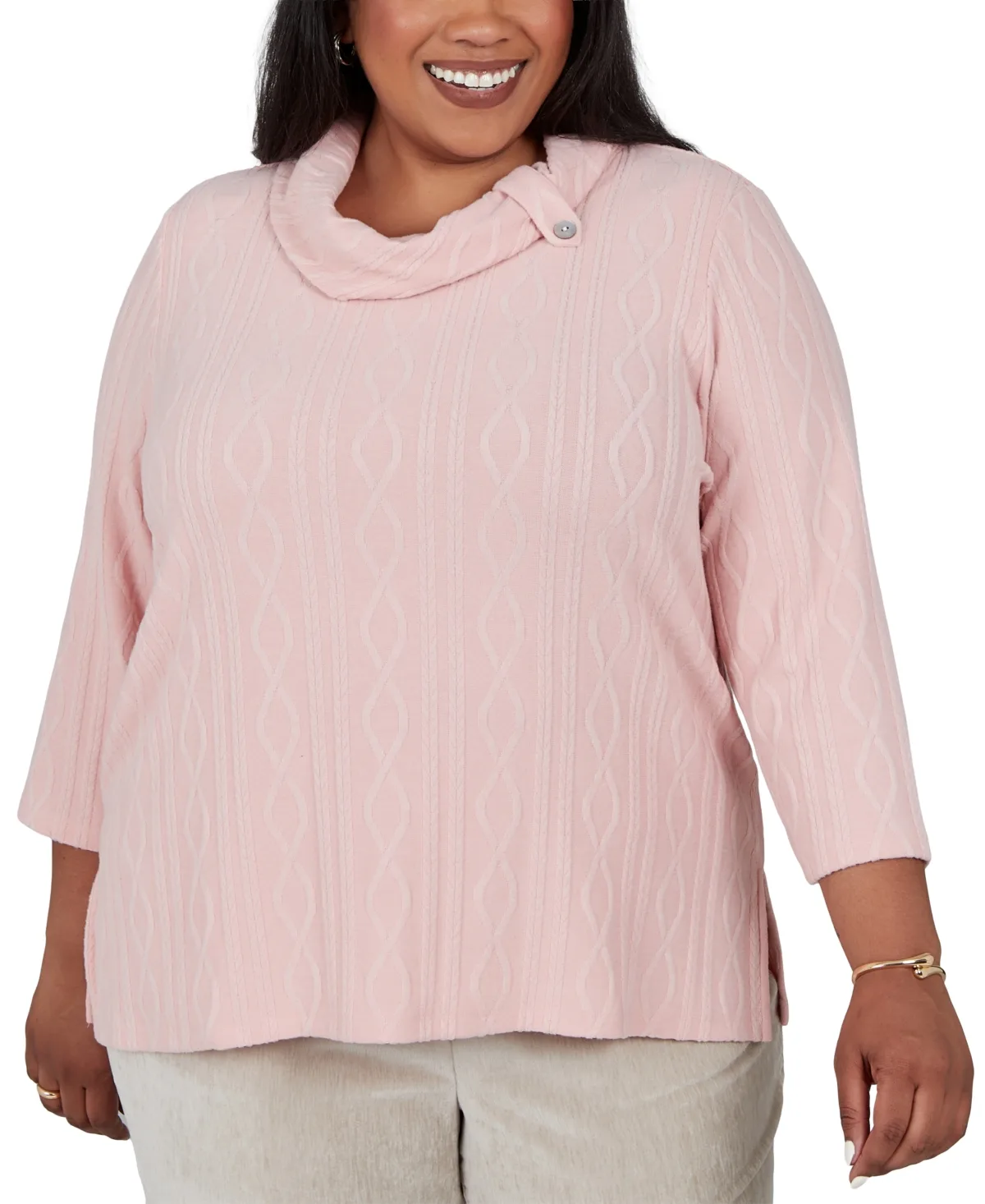 Cable-Knit Cowl-Neck Blouse by Alfred Dunner