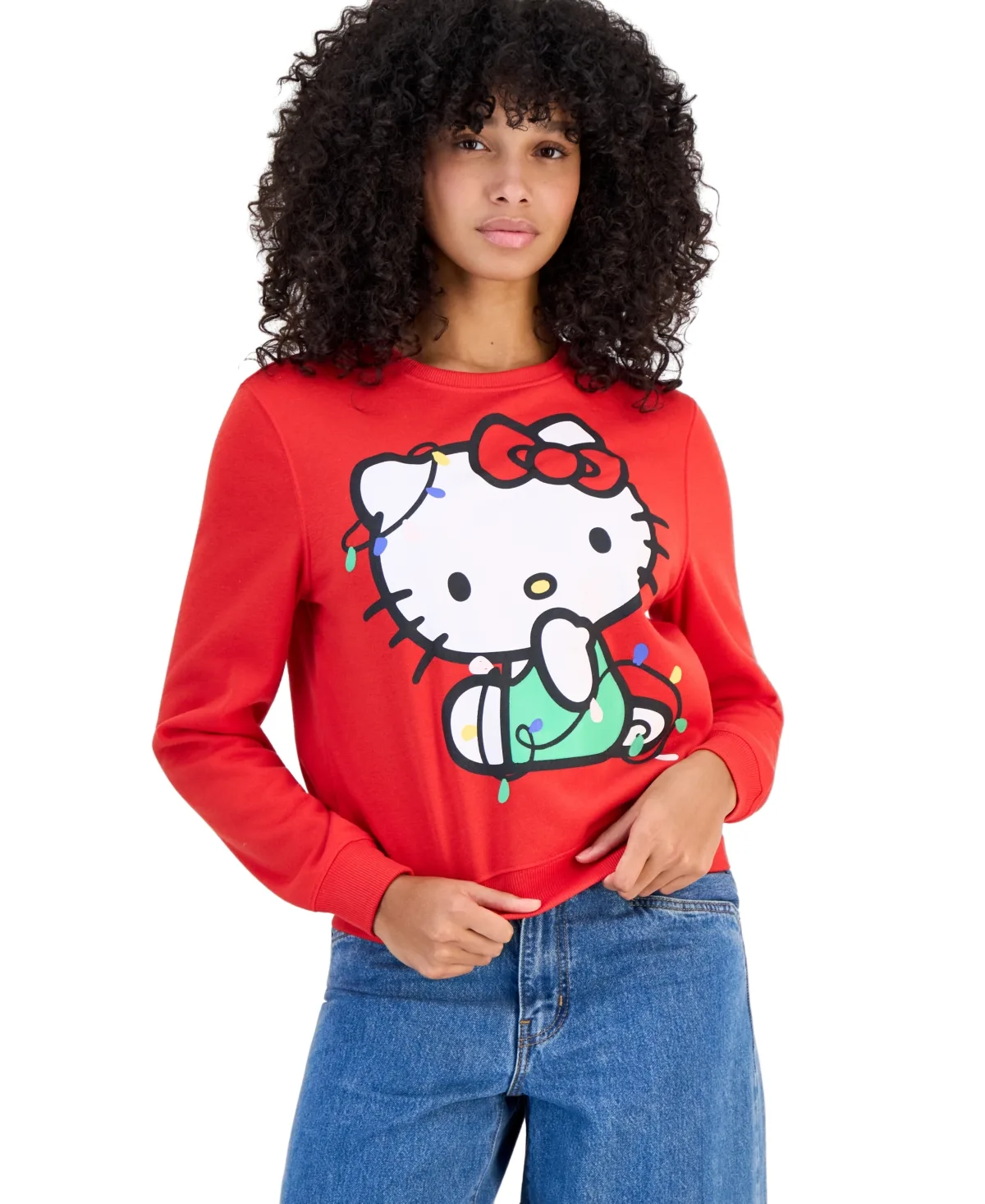 Hello Kitty Graphic-Print Ribbed Fleece Crewneck Long-Sleeve Sweatshirt by Grayson Threads the Label