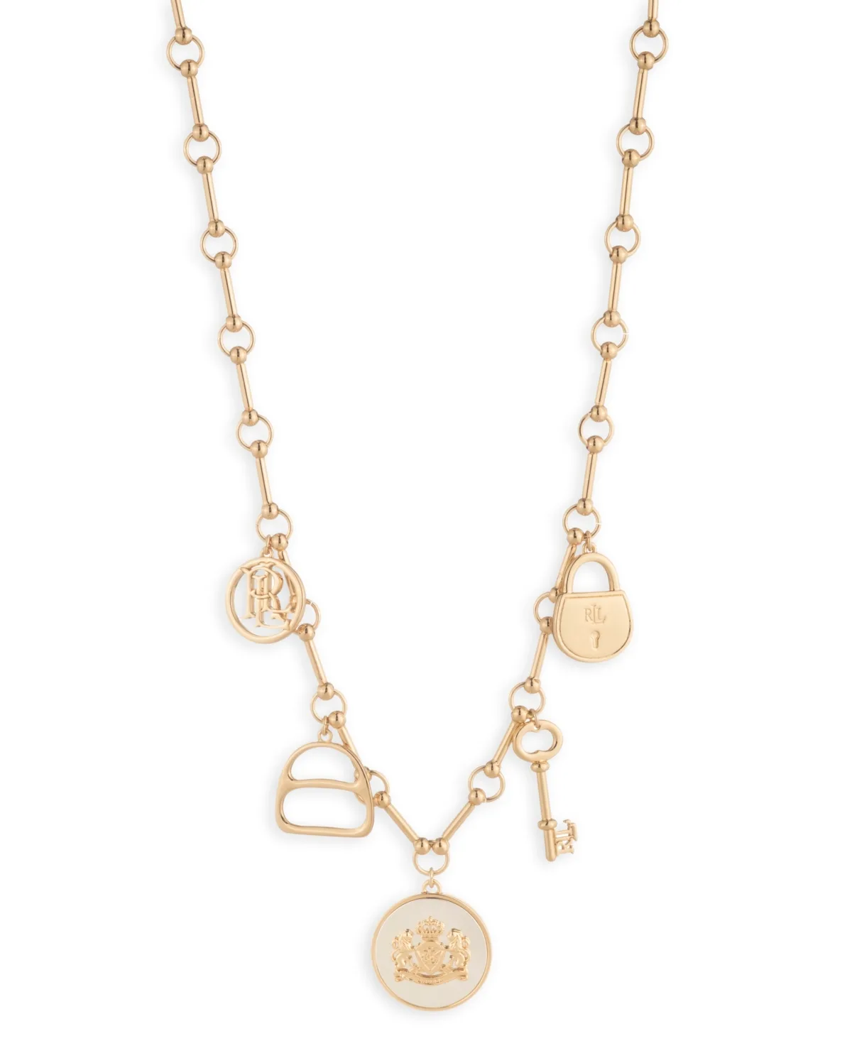 Lauren Ralph Lauren Two Tone 17 Logo Charm Frontal Necklace by Ralph Lauren