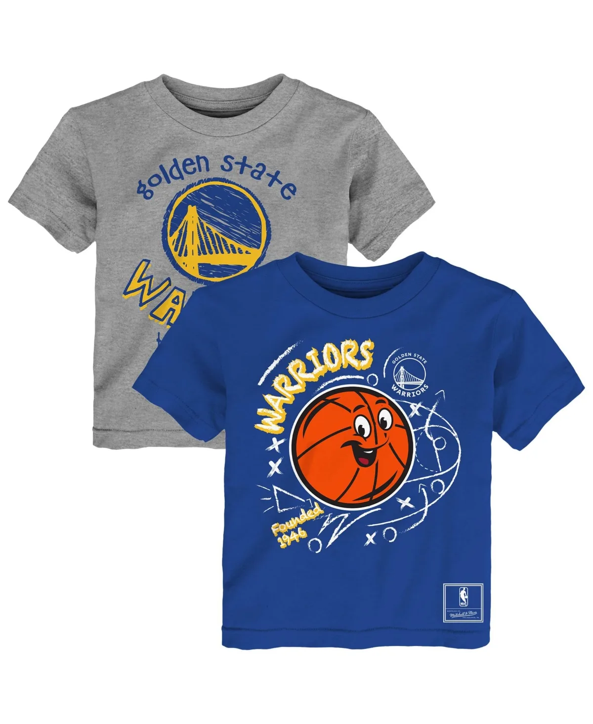 Royal/Heather Gray Golden State Warriors Sketched Up T-Shirt, 2-Pack Set by Mitchell & Ness