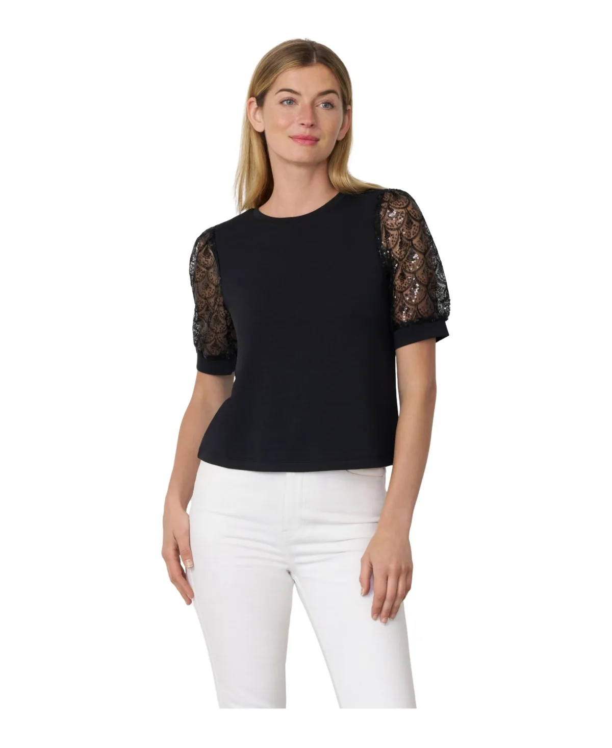 Scallop Sequin Sleeve Top by Cable & Gauge