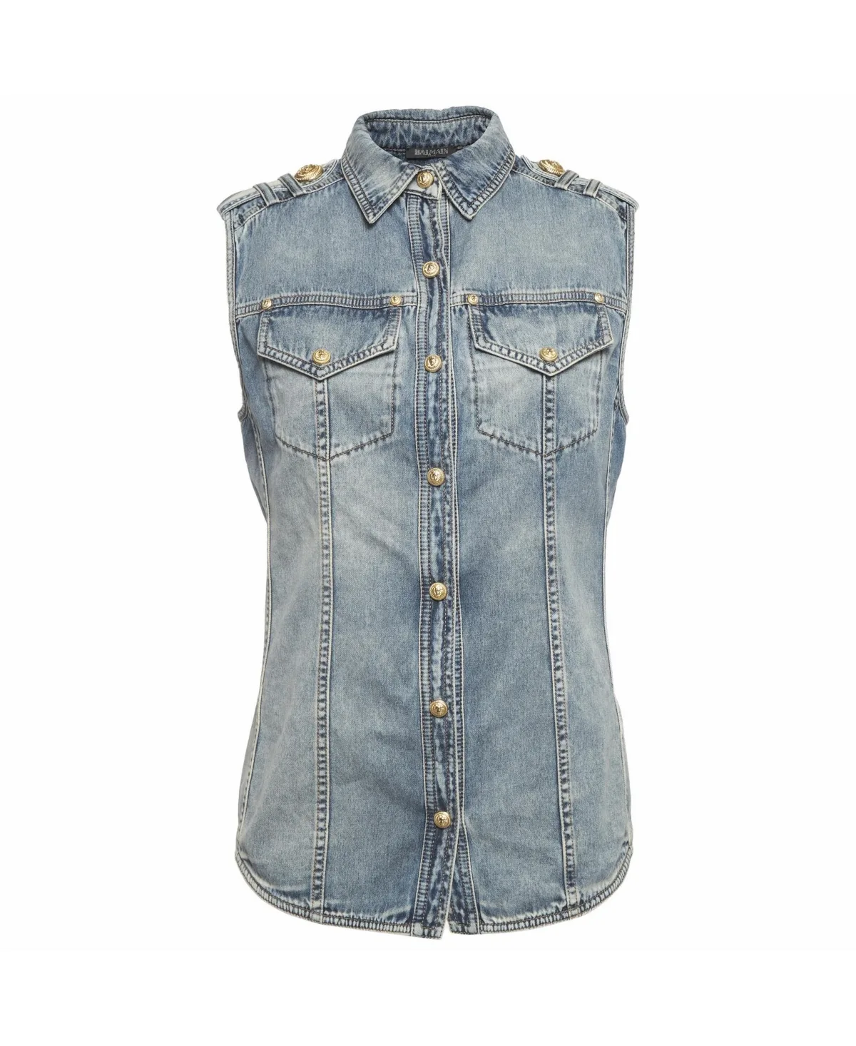 Pre-Owned Balmain Denim Sleeveless Shirt with Embossed Buttons by Balmain