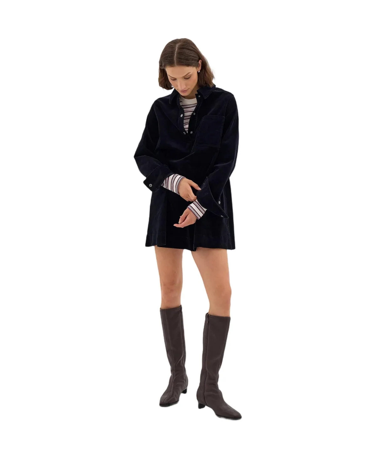 Corduroy Long-Sleeve Shirt Dress by Hush