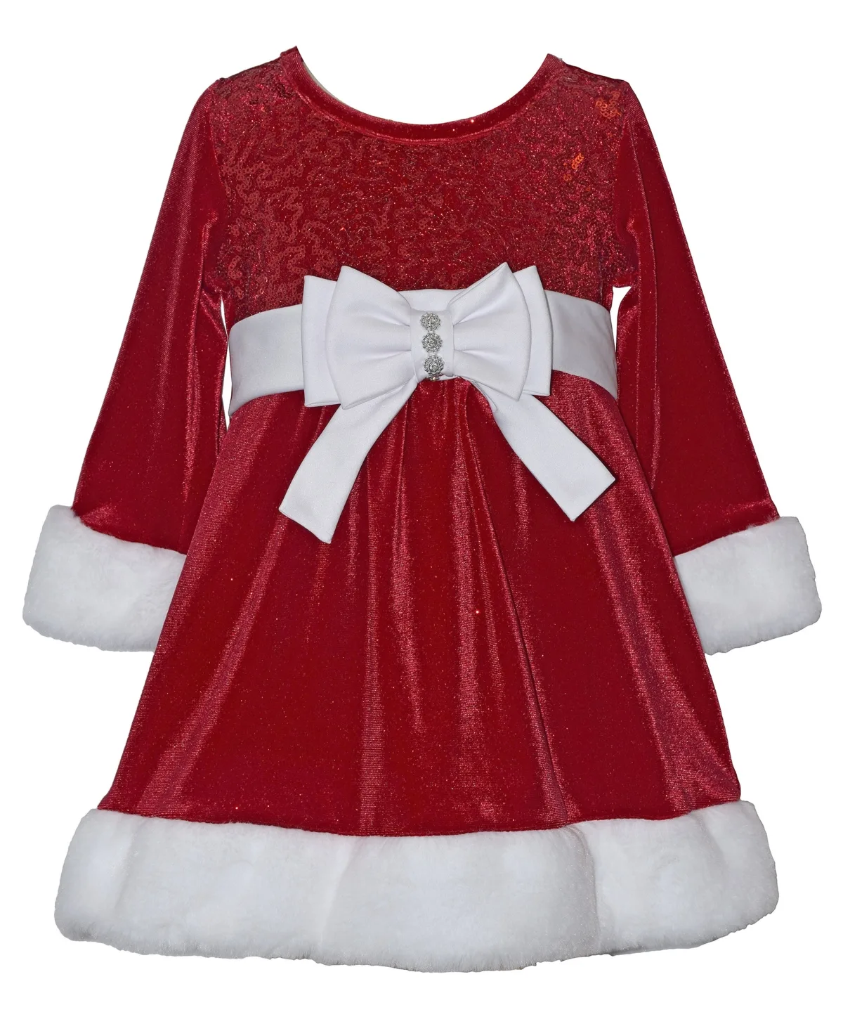 Holiday Sequin-Bodice Faux-Fur Cuffs Dress by Bonnie Baby