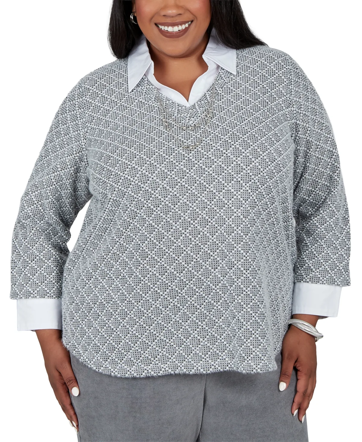 3/4-Sleeve Geometric Blouse by Alfred Dunner