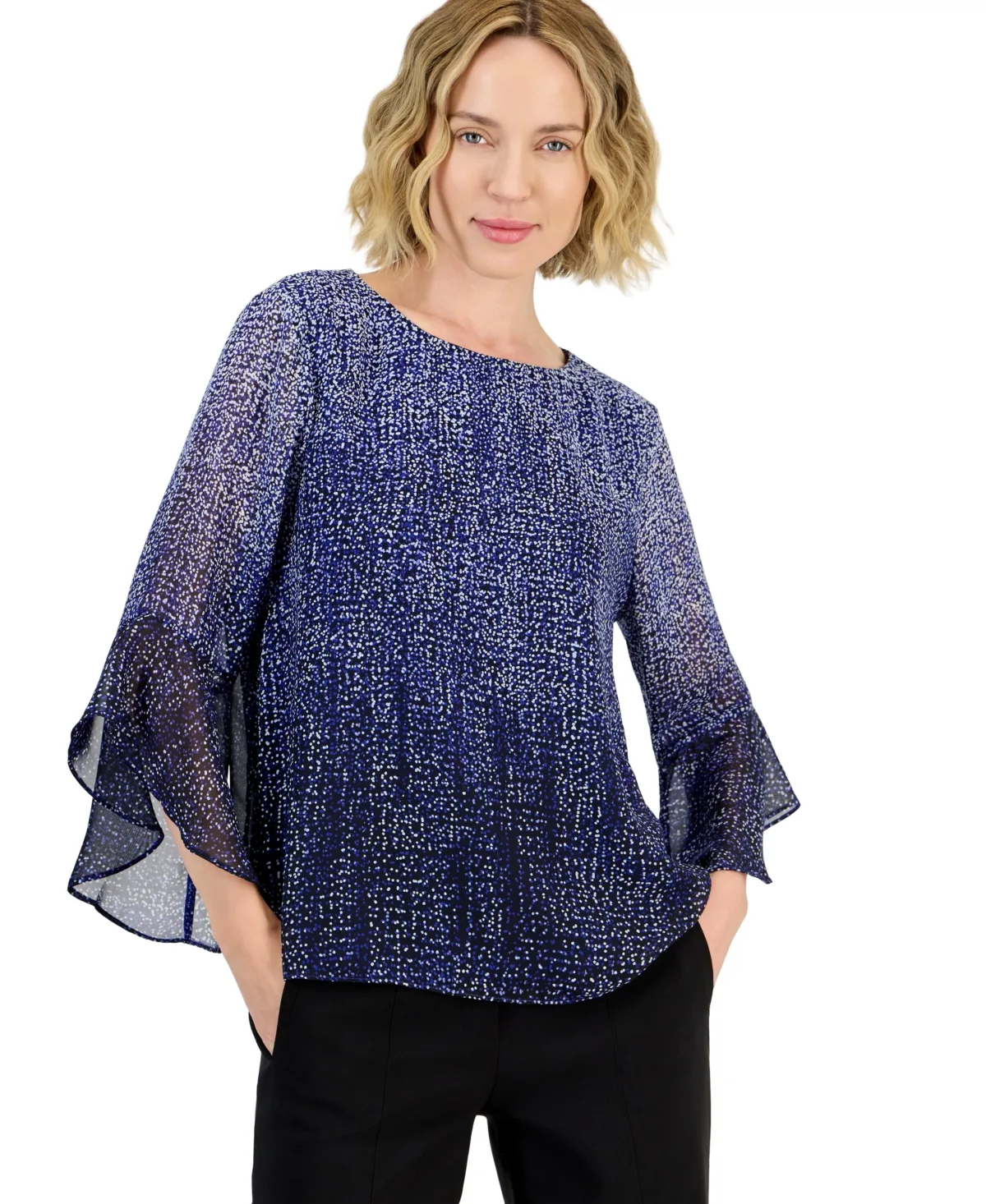 Ombre Dot Print 3/4-Sleeve Ruffle-Cuff Blouse by Kasper