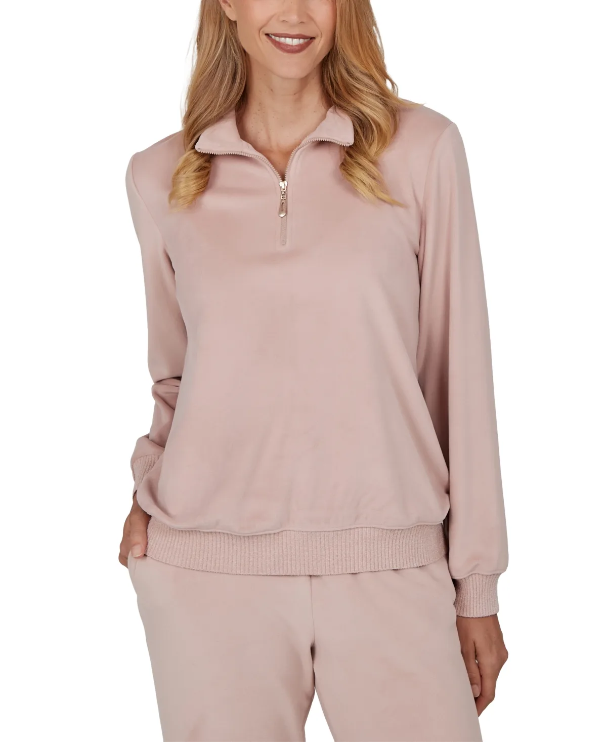 Quarter Zip Stand Collar Pullover Top by Alfred Dunner