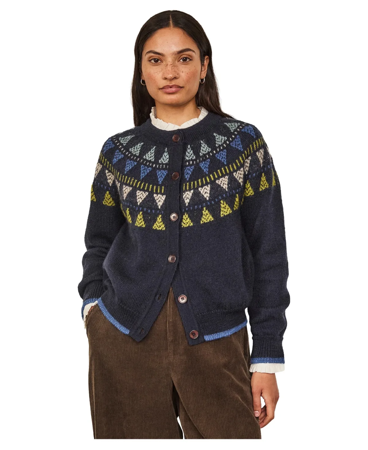 British Wool Geo Fair Isle Yoke Cardigan by Celtic & Co