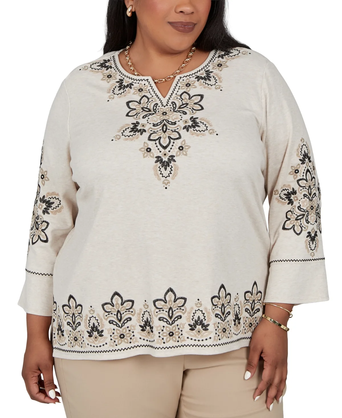 V-Neck 3/4-Sleeve Embellished Blouse by Alfred Dunner