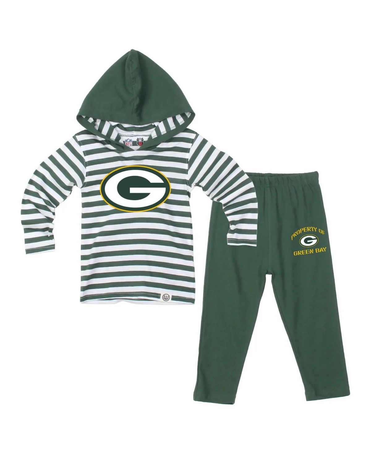 Bay Packers Stripe Hooded Long-Sleeves Top and Pant Set by Wes & Willy