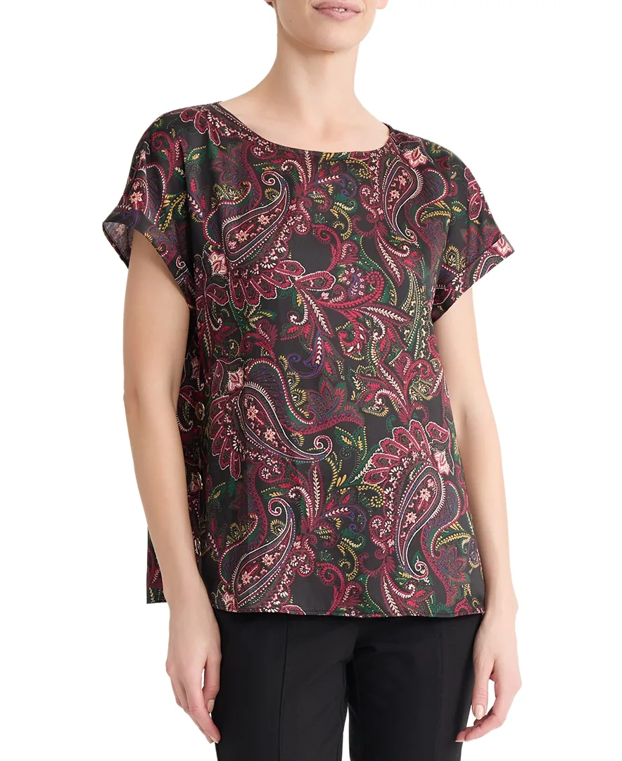 Short-Sleeve Paisley Crew Neck Blouse by Jones New York