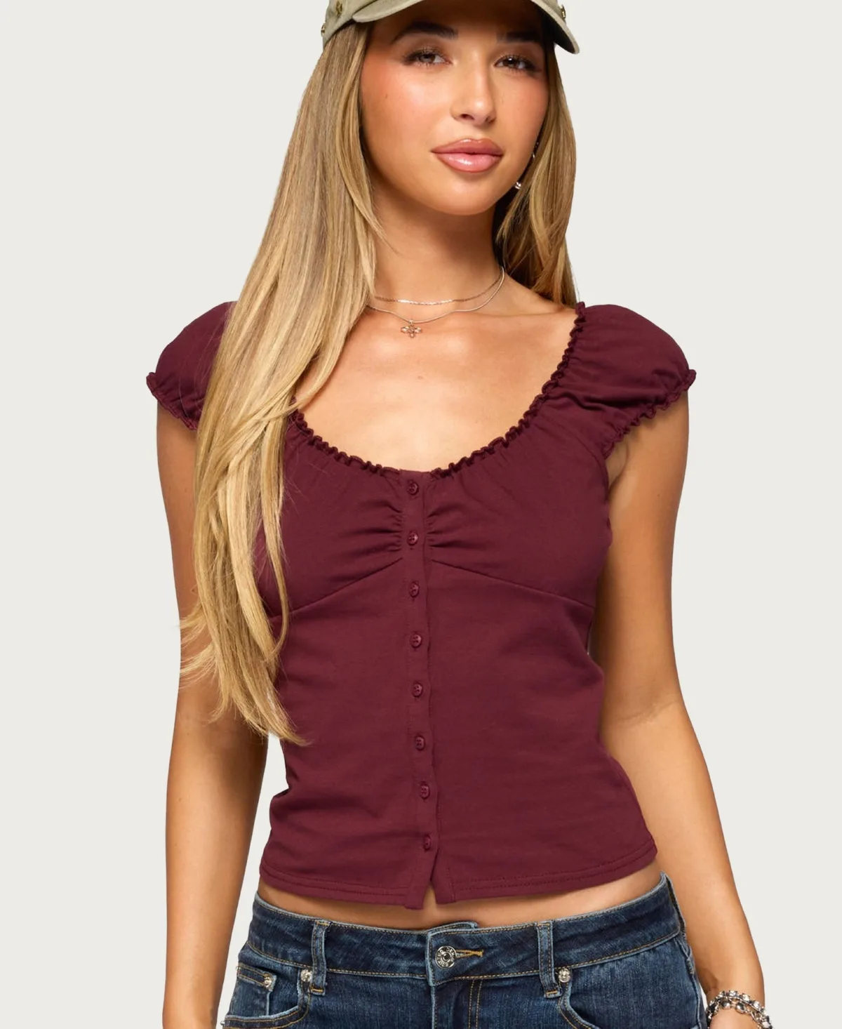 Mazzy Scoop Neck Short-Sleeve Ruched Top by Edikted