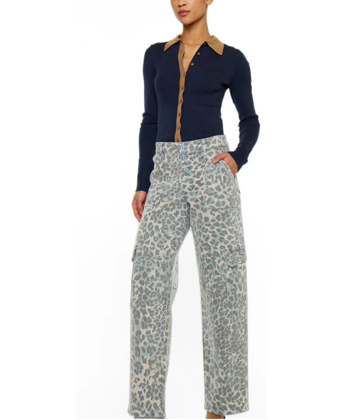 Miranda Leopard-Print Low-Slung Barrel Jeans by Kancan