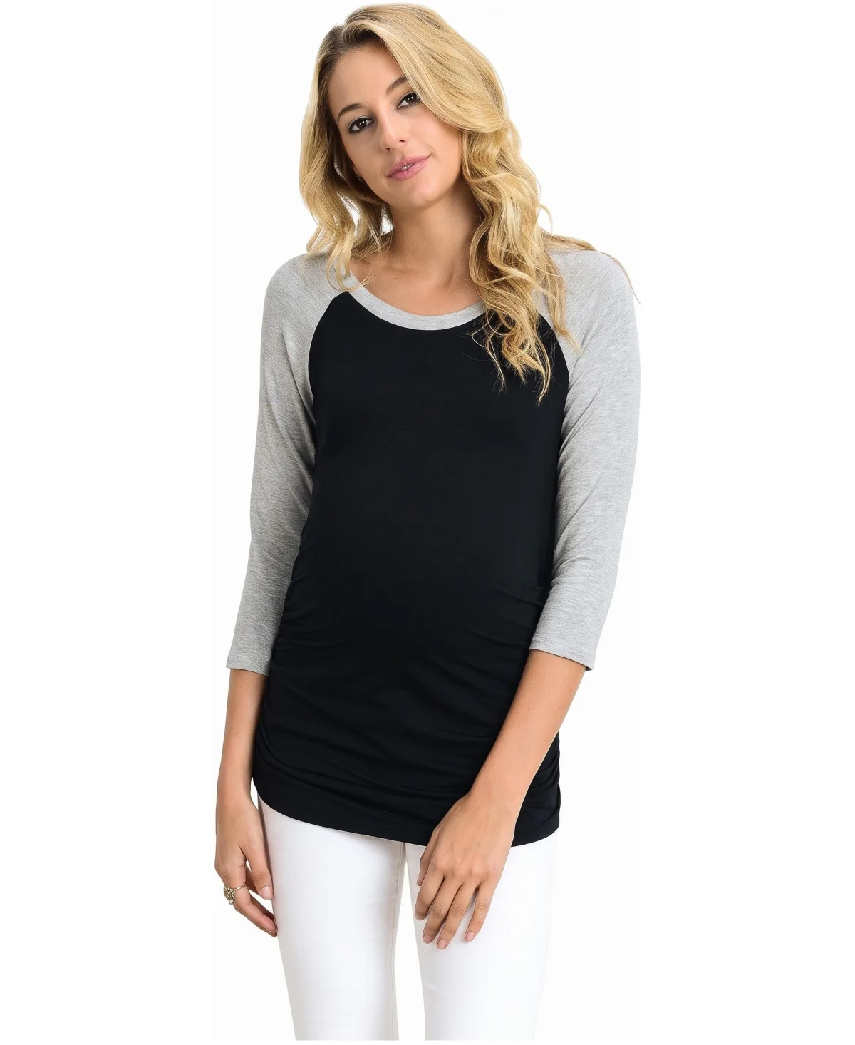 Maternity Baseball 3/4 Raglan Sleeve Crewneck Tee by Hello Miz