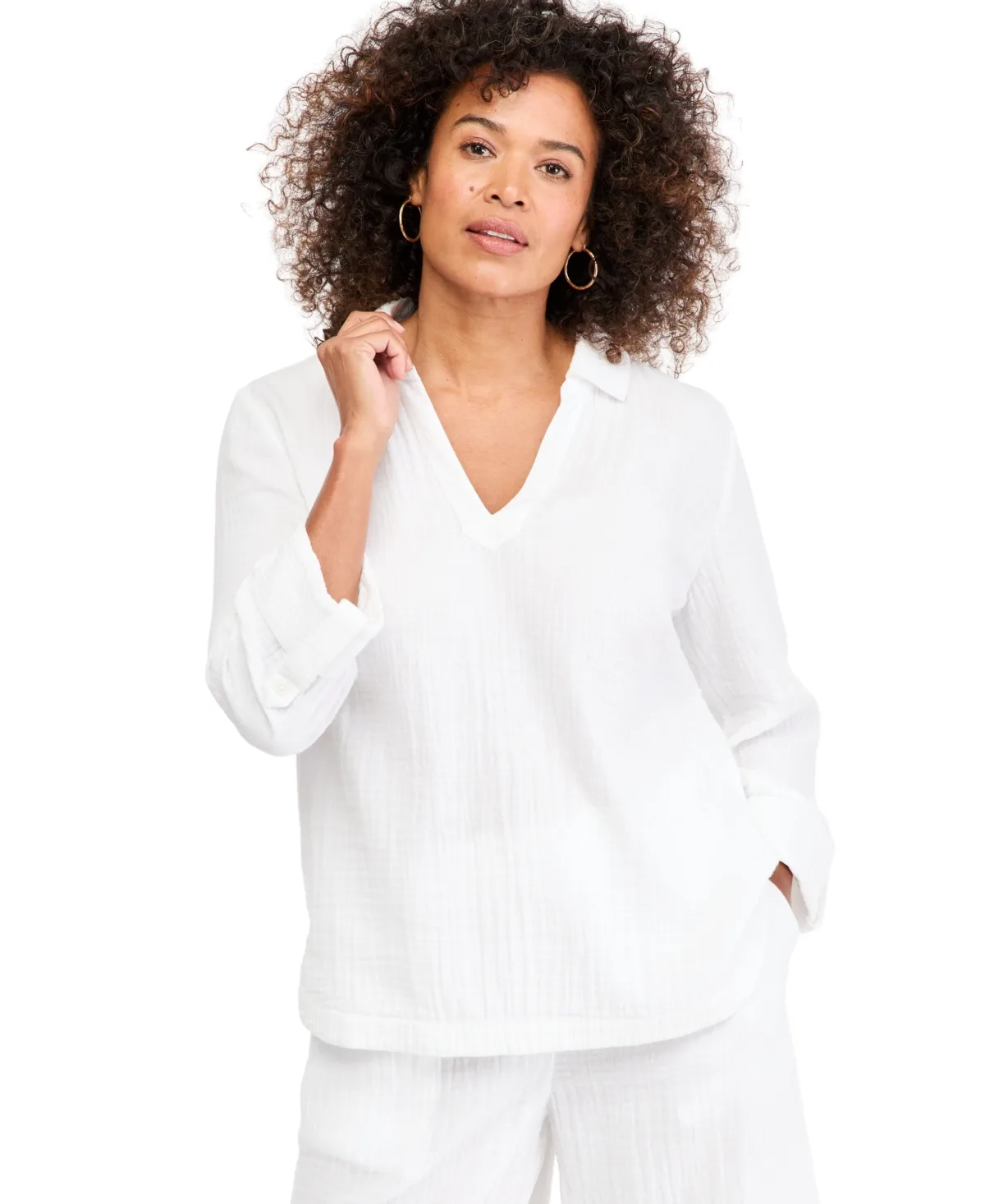 V-Neck Roll-Tab Popover by Style & Co