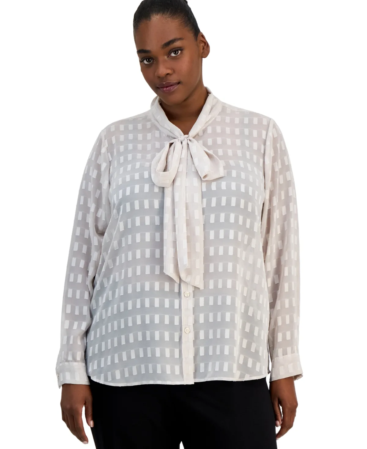 Tie Neck Geometric Blouse by Tahari