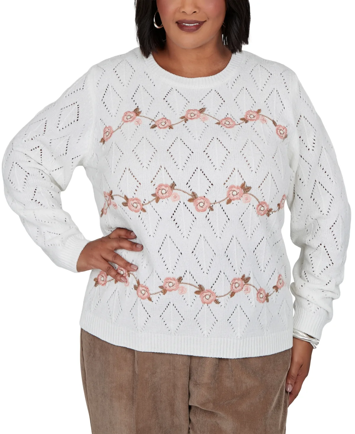 Embroidered Pointelle Sweater by Alfred Dunner