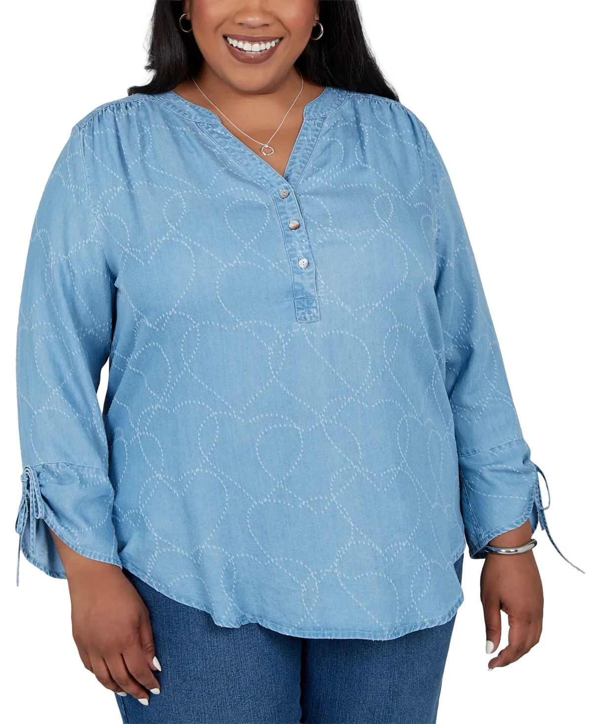 Woven 3/4-Sleeve Button-Front Henley Blouse by Alfred Dunner