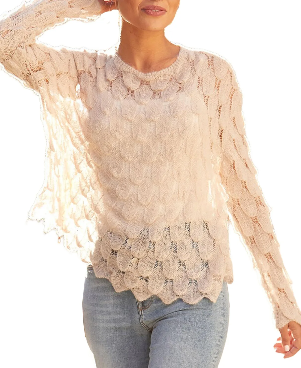 Long-Sleeve Oversized Feather-Look Sweater by Lascana