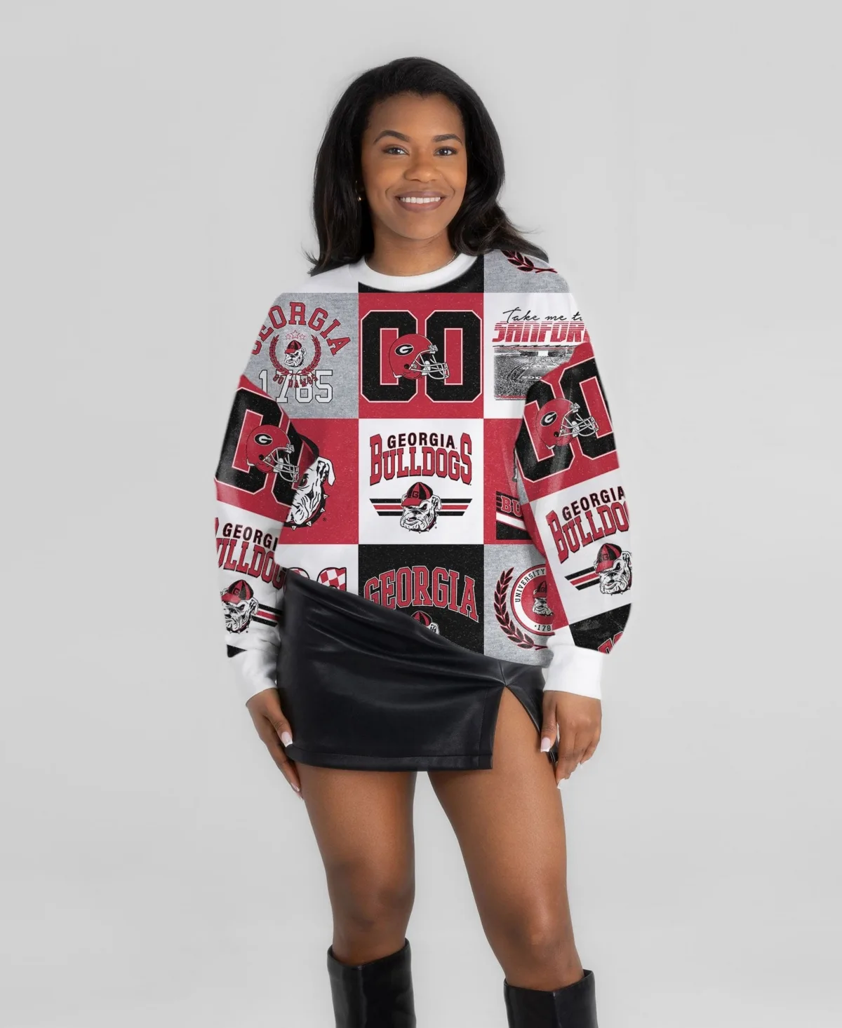 Georgia Bulldogs Highlight Reel Patchwork Long-Sleeves Pullover by Gameday Couture