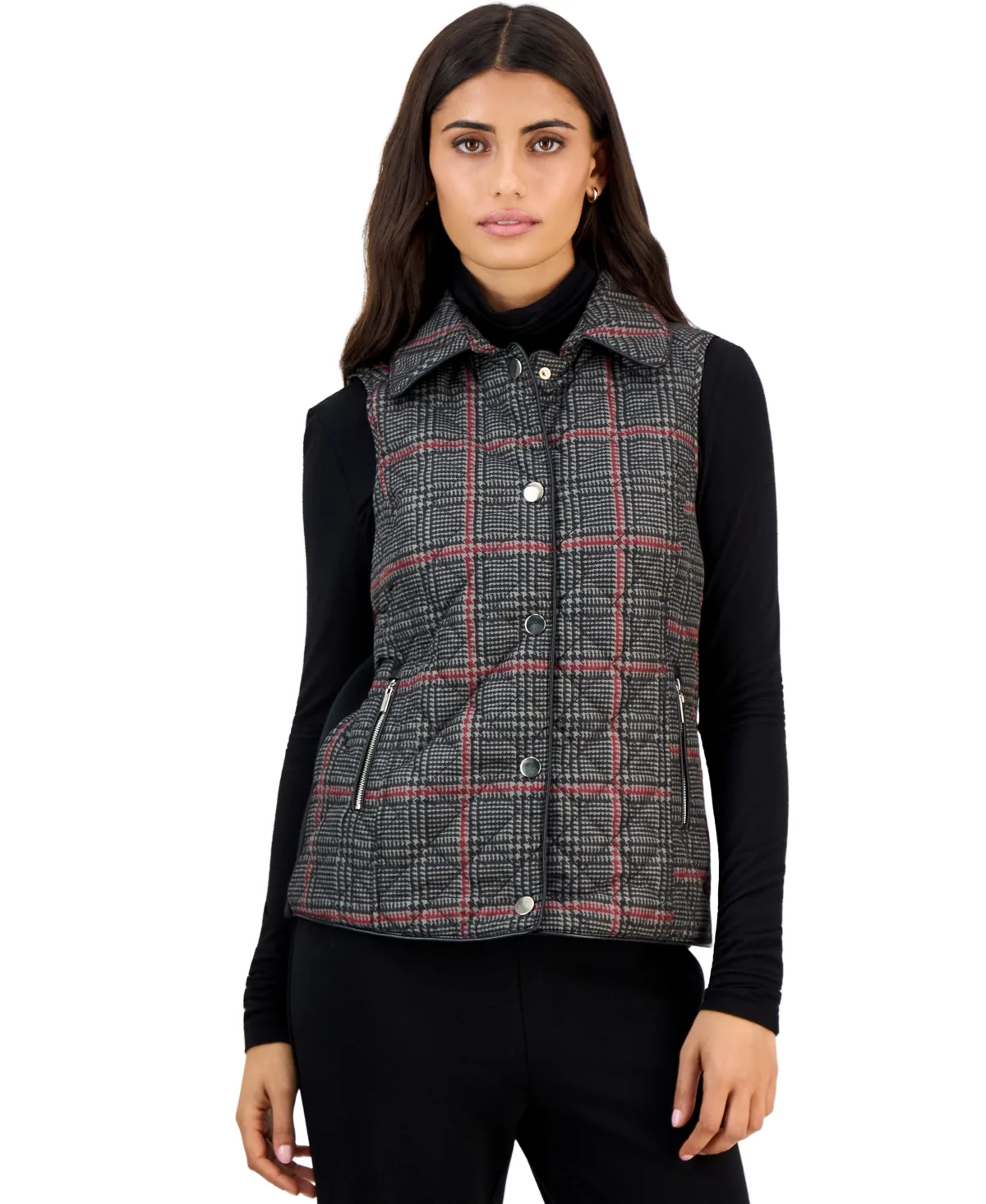 Plaid-Quilted Vest by Jones New York