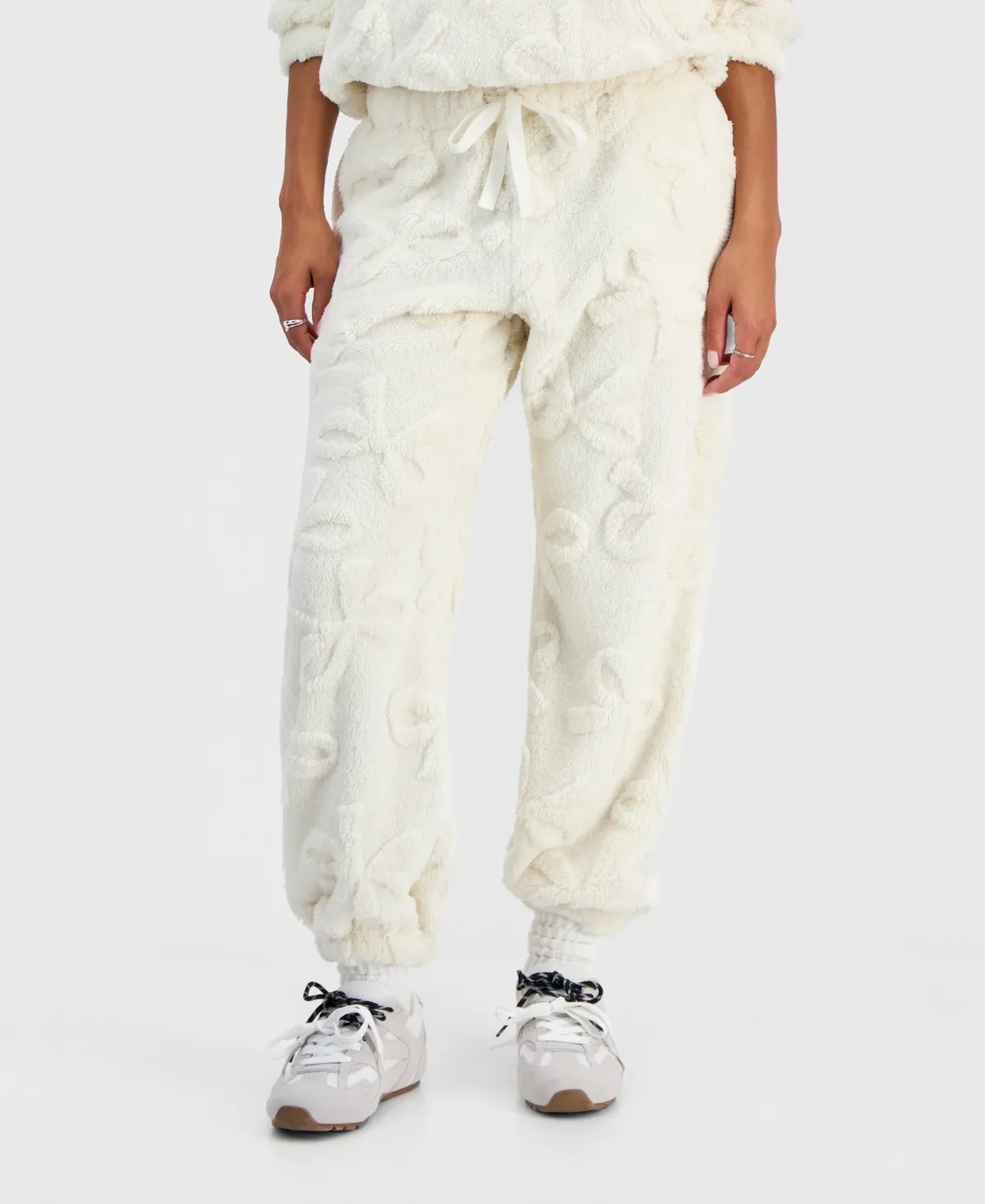 Heart-Embossed Sherpa Wide-Leg Pants by Rebellious One