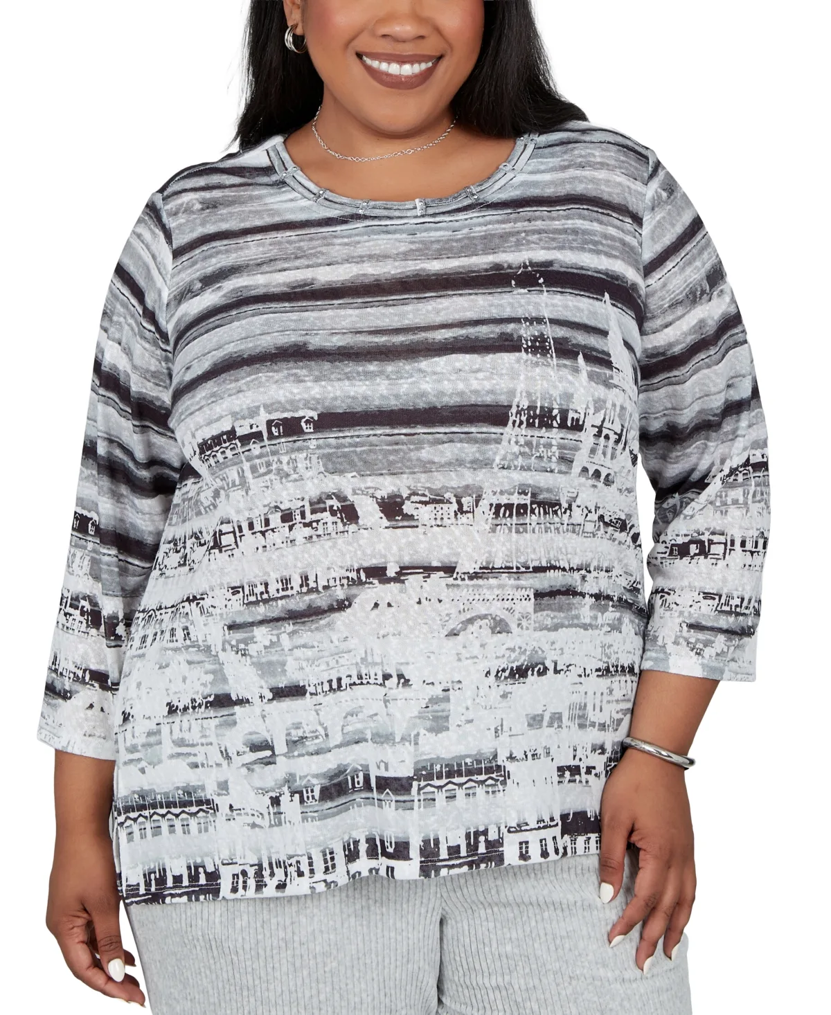 Printed 3/4-Sleeve Blouse by Alfred Dunner