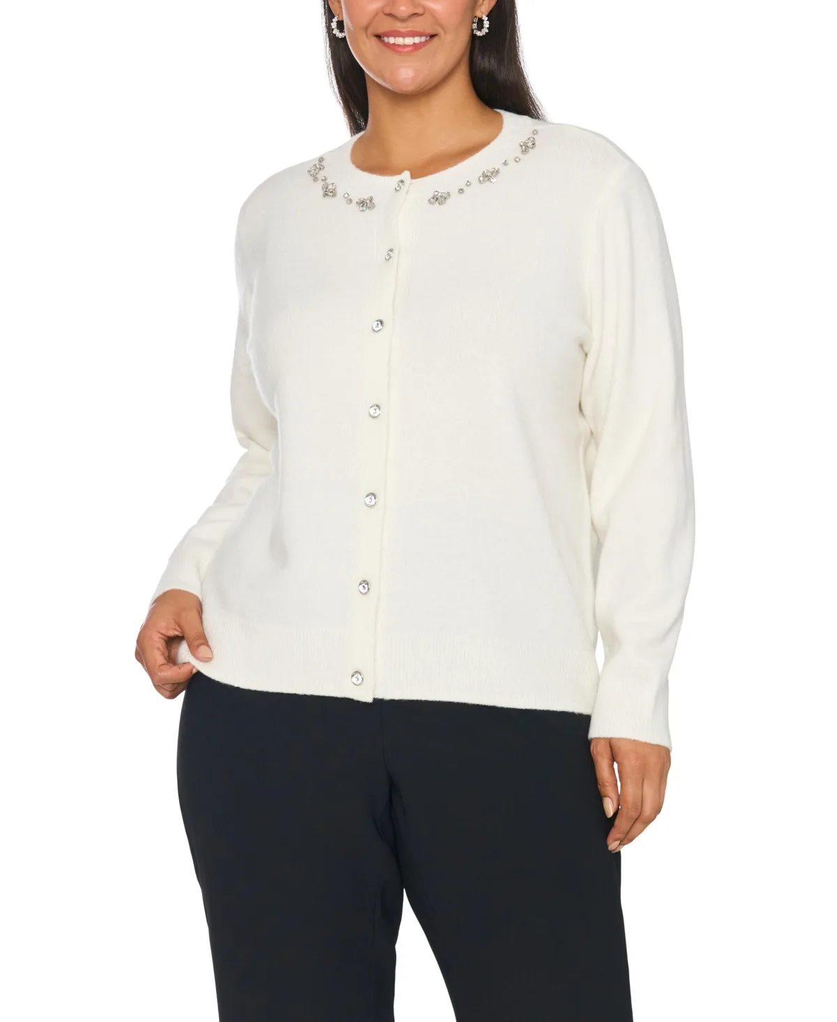Embellished Crewneck Cardigan by Vince Camuto