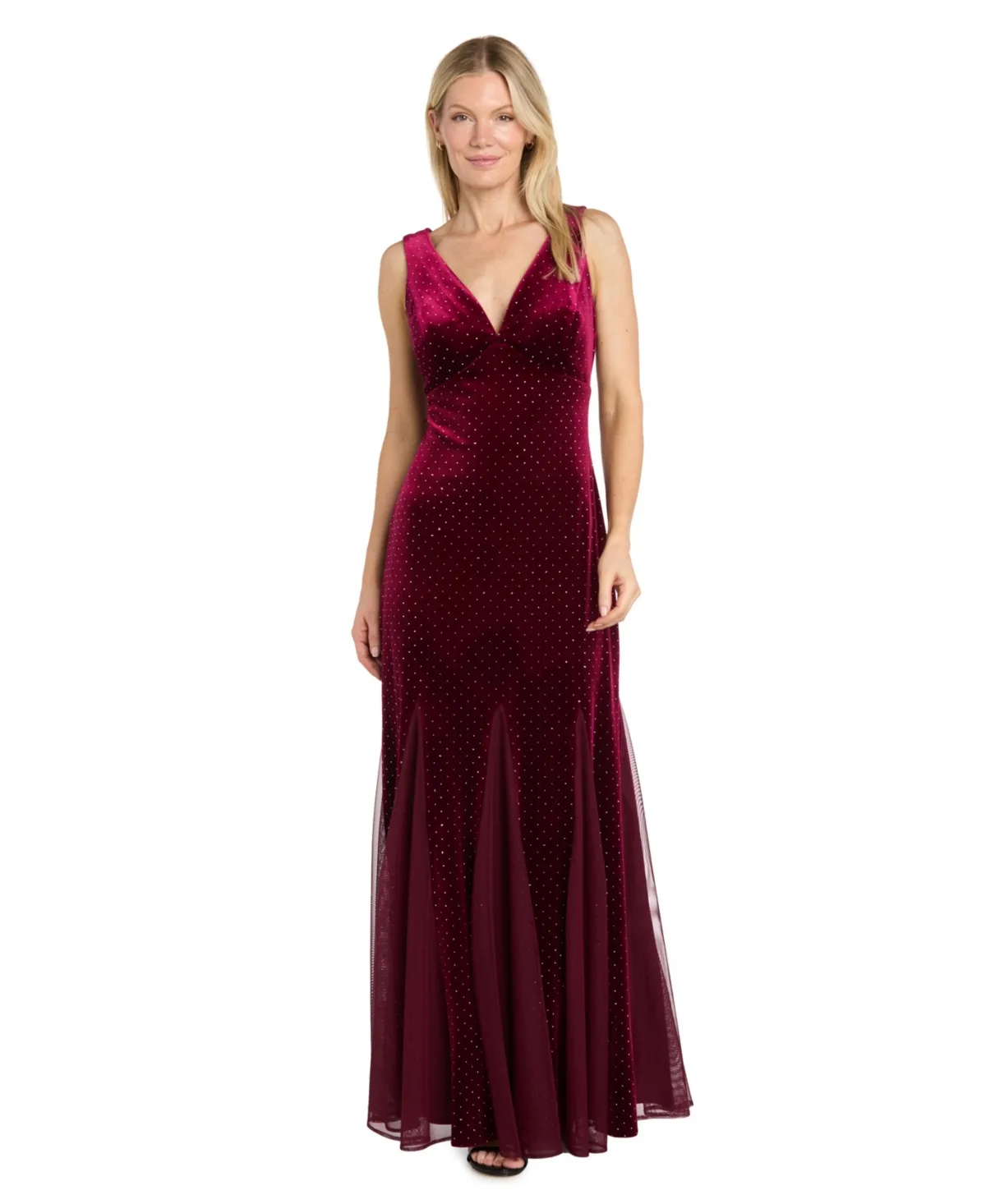 Velvet Embellished V-Neck Gown by R&M Richards