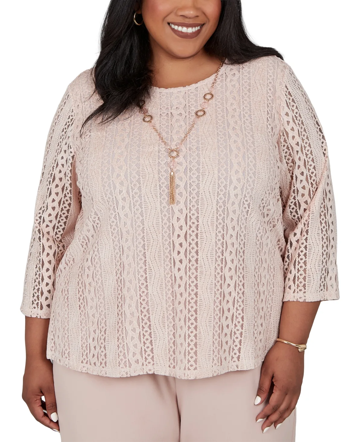 3/4-Sleeve Lace Blouse by Alfred Dunner