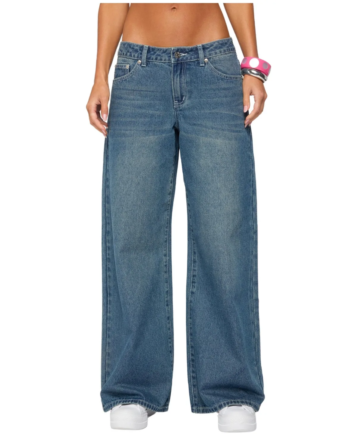 Low-Rise Wide-Leg Contrast Stitch Jeans by Edikted