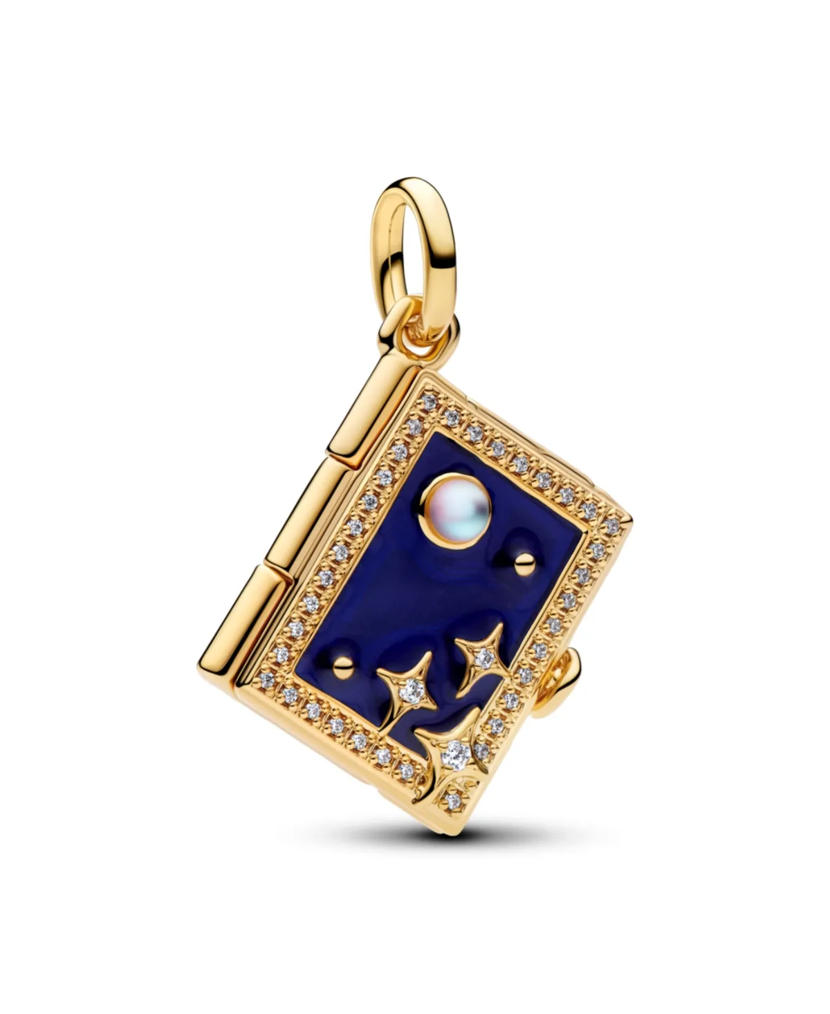14k Gold-Plated Cubic Zirconia, Blue Enamel and Glass Magic Book Engravable Dangle Charm by Pandora