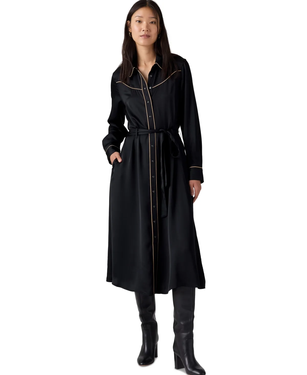 Bradie Long-Sleeve A-Line Western-Inspired Satin Midi Dress by Levi's