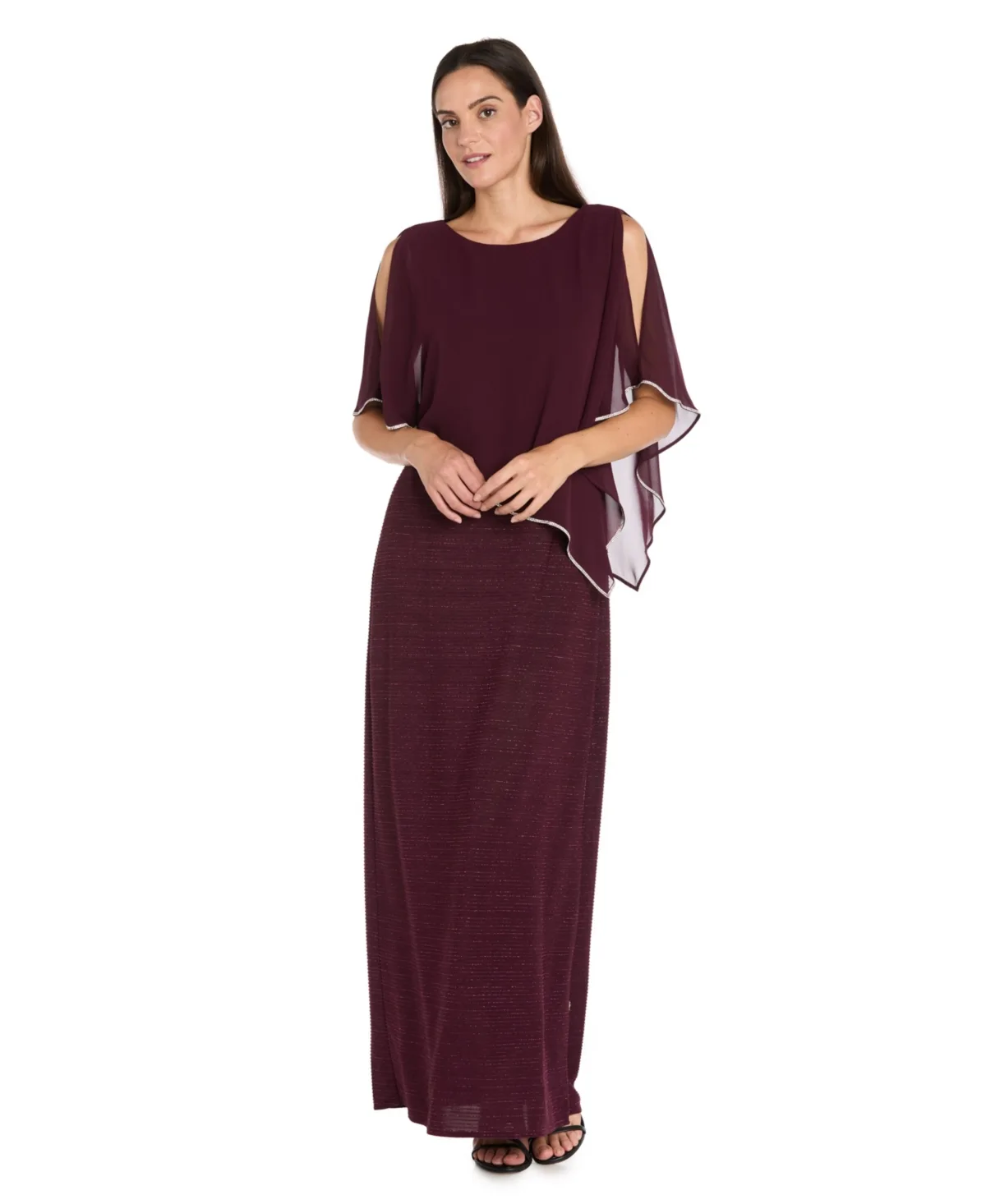 Scoop Neck Rhinestone Poncho Gown by R&M Richards