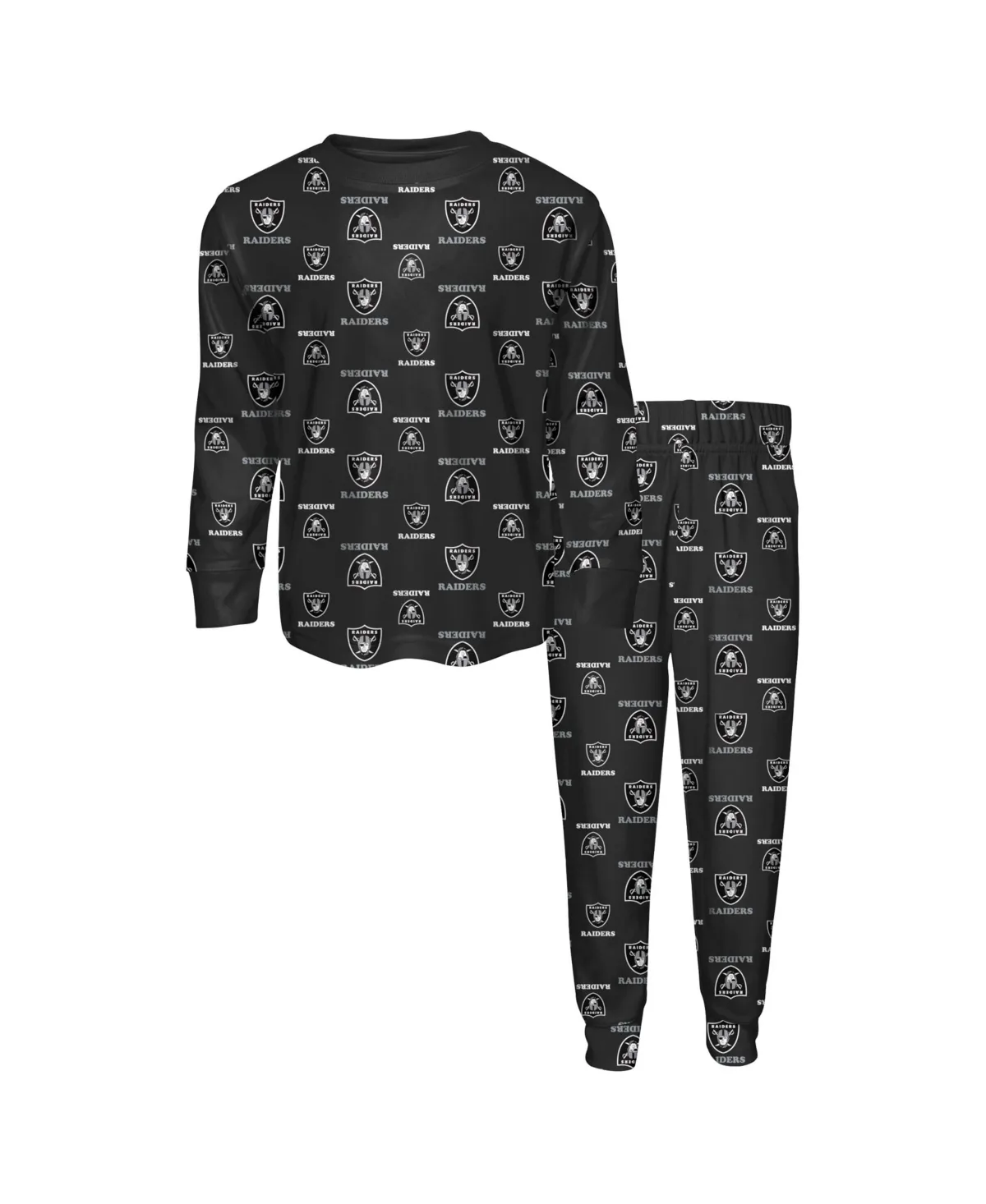 Las Vegas Raiders All-Over-Print Long-Sleeves T-Shirt and Pants Sleep Set by Outerstuff