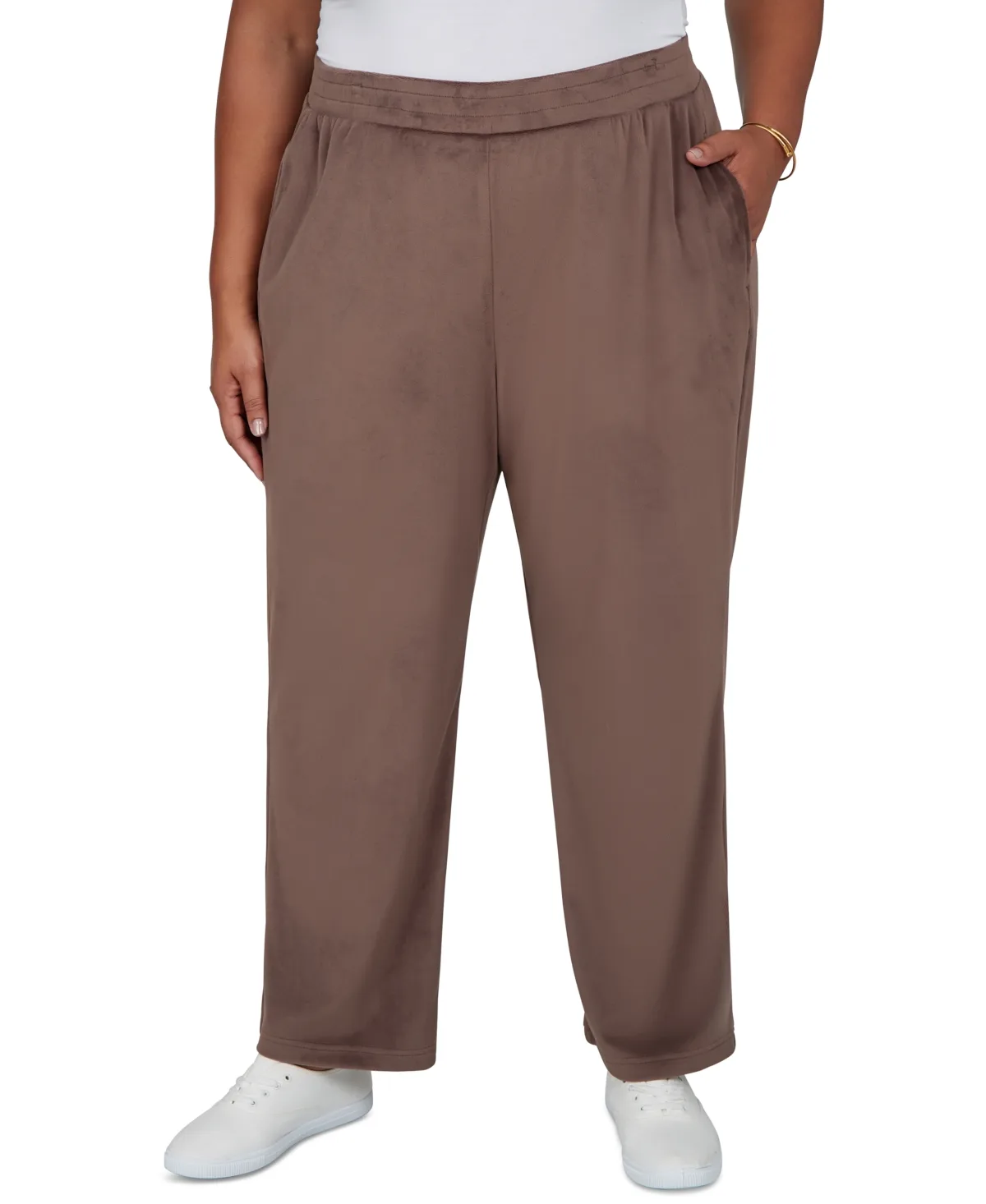 Pull-On Straight Wide-Leg Pants