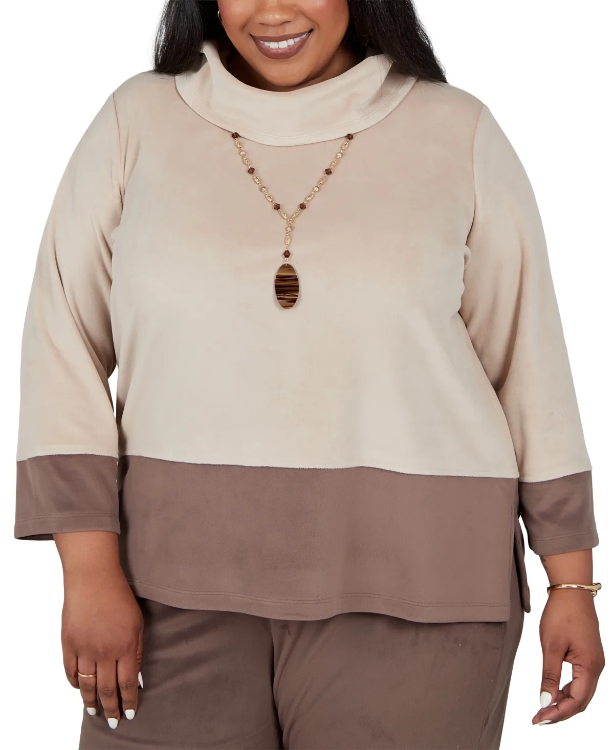 Calm Luxe 3/4-Sleeve Cowl-Neck Colorblock Blouse by Alfred Dunner