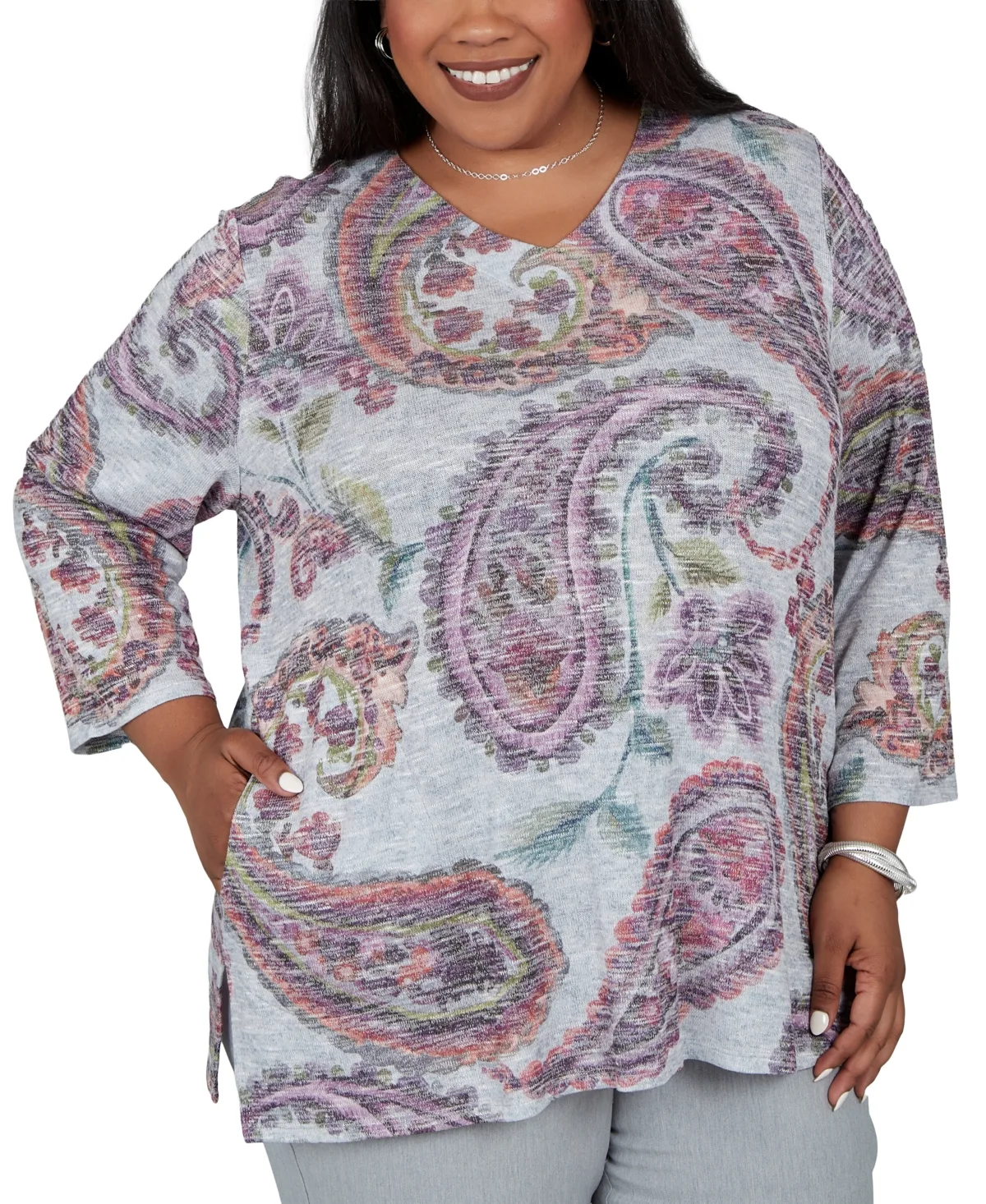 3/4-Sleeve V-Neck Paisley Tunic Top by Alfred Dunner