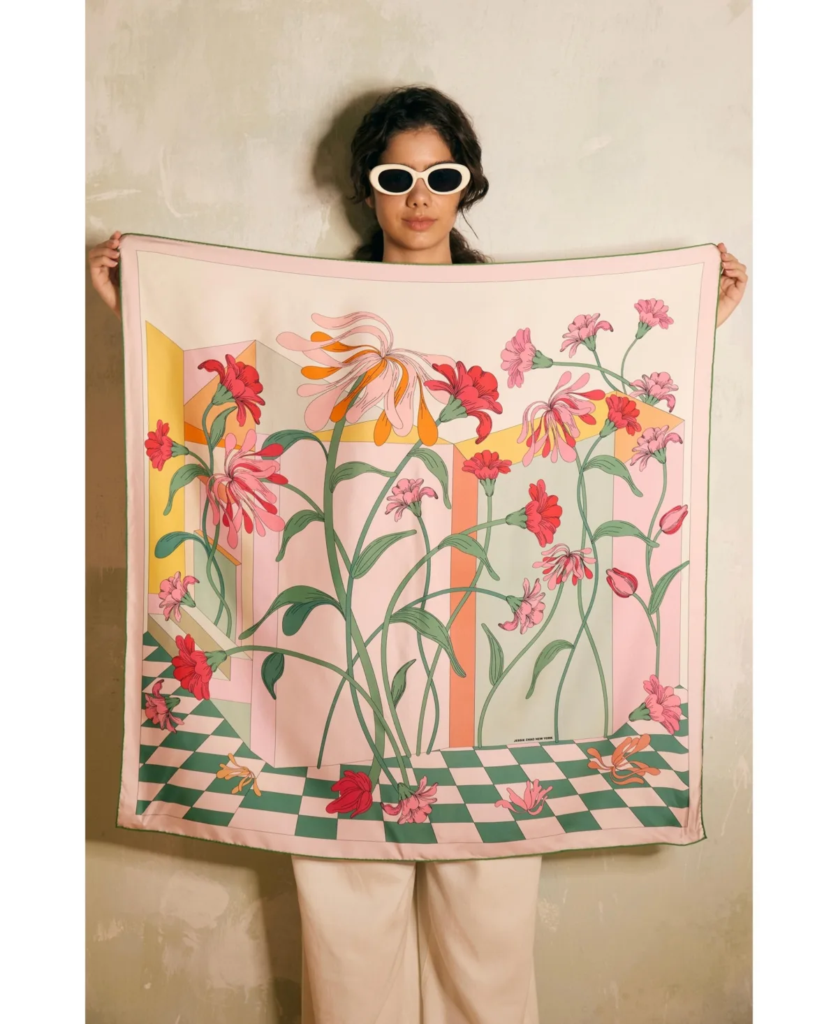 Flowers Daydreams Double-Sided Silk Scarf with Hand-Rolled Edges, 25 x 25 by Jessie Zhao New York