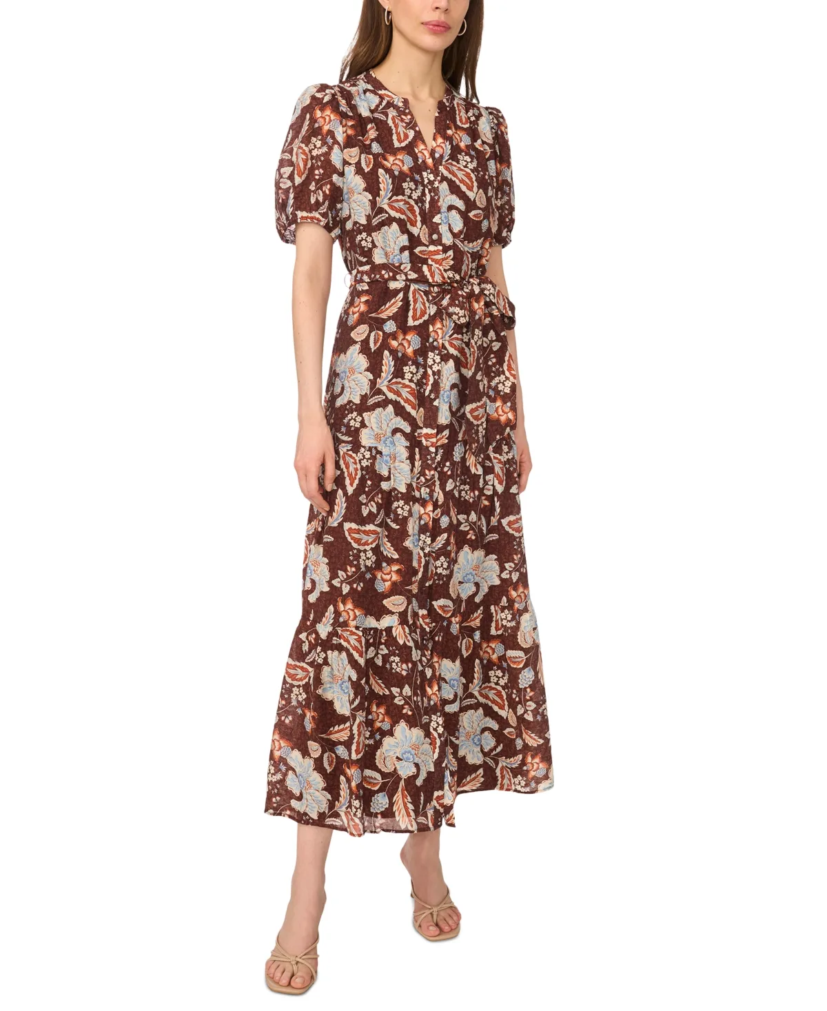 Puff-Sleeve Floral Tiered Maxi Dress by Msk