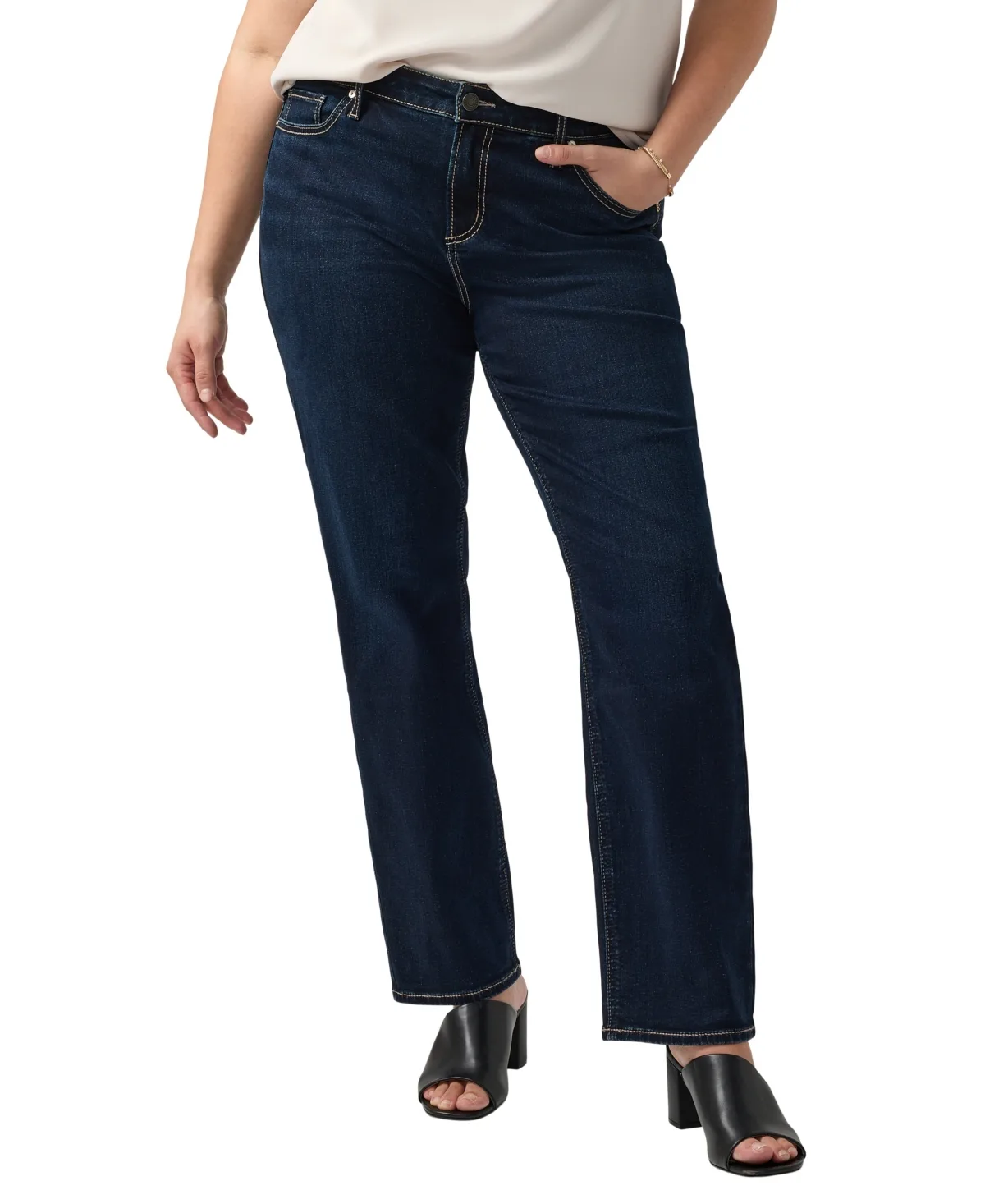 Elyse Straight-Leg Mid-Rise Dark Rinse Denim Jeans by Silver Jeans