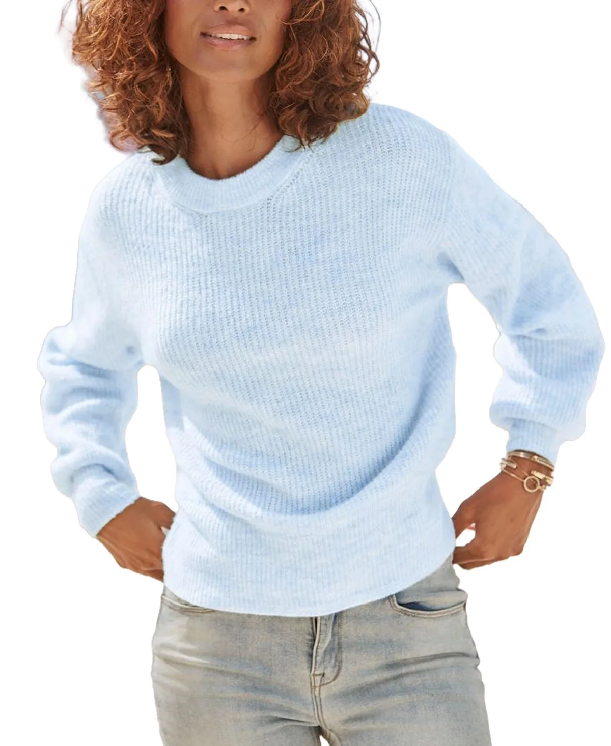Balloon-Sleeve Crewneck Sweater by Lascana