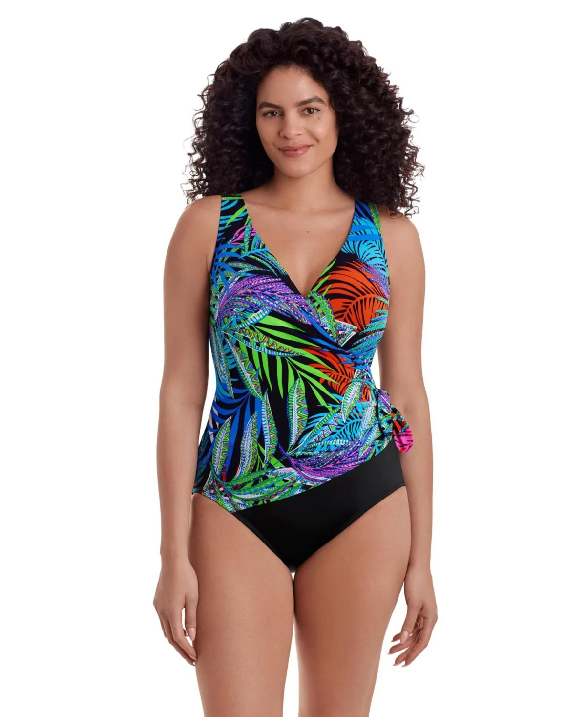 Tummy Control Long-Torso Surplice One-Piece Swimsuit by Longitude