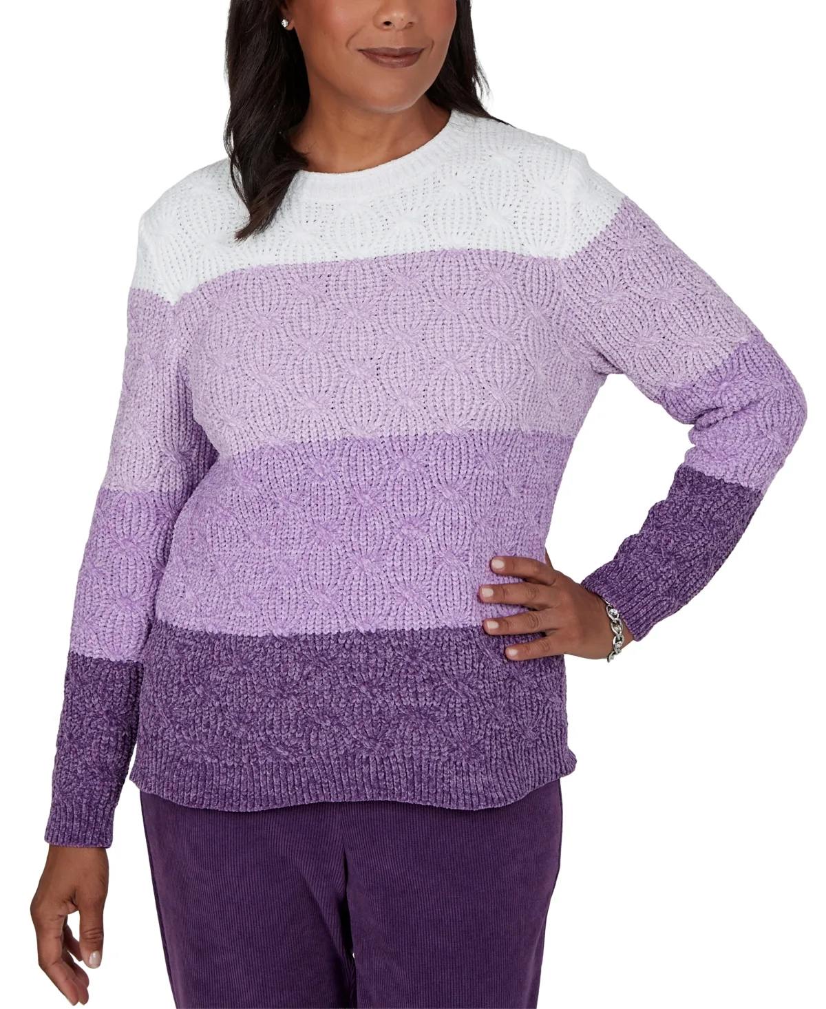 Cable-Knit Colorblock Crewneck Sweater by Alfred Dunner