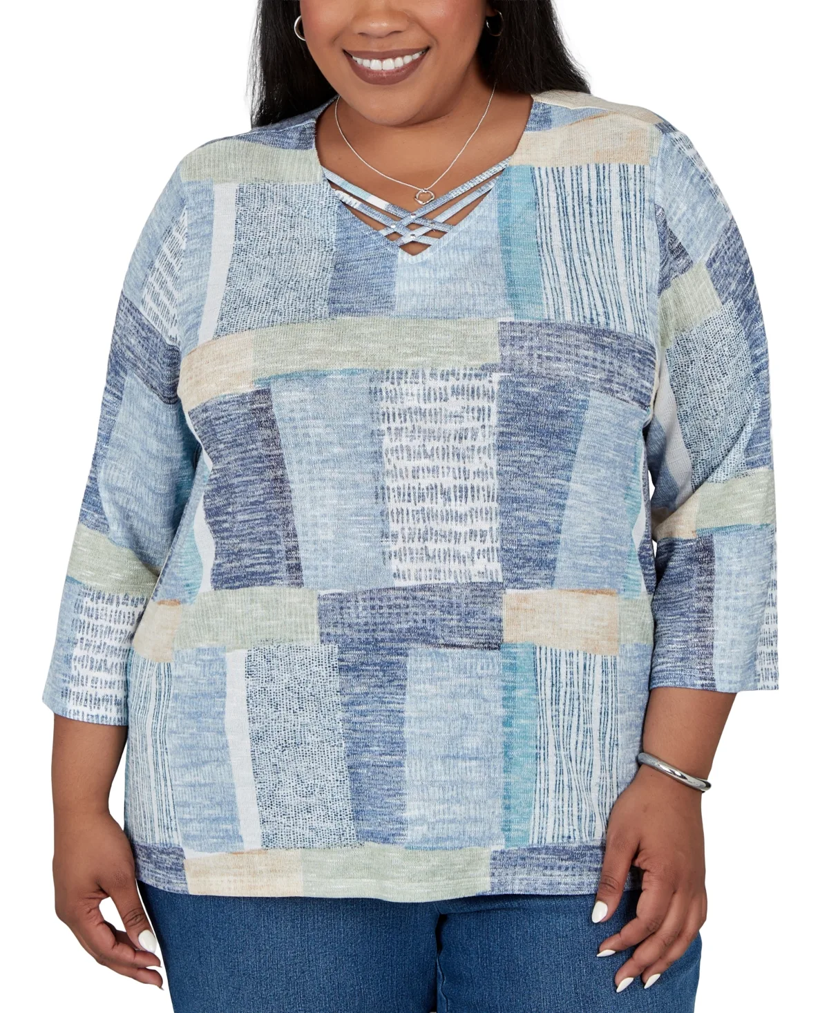 V-Neck 3/4-Sleeve Blouse by Alfred Dunner