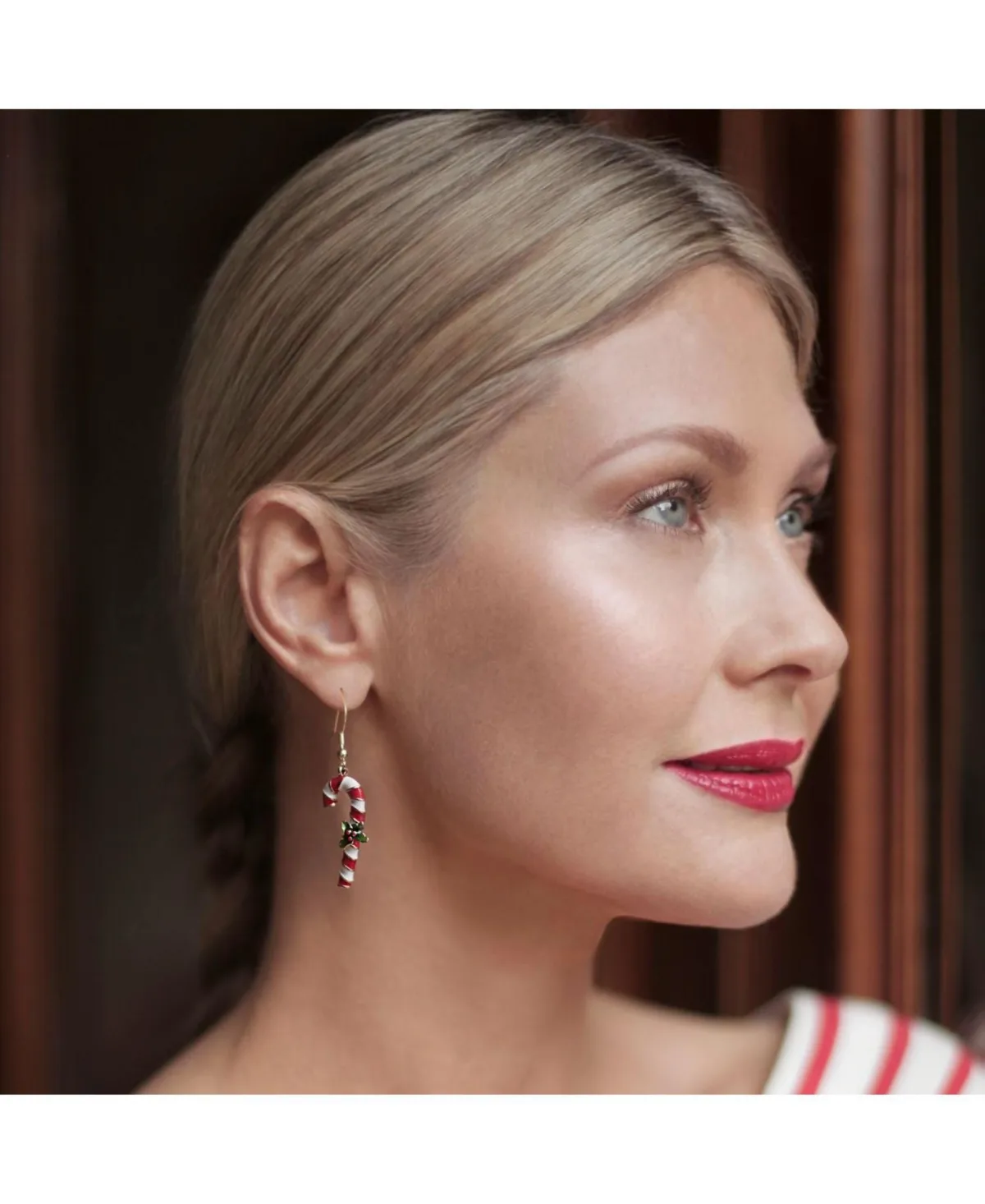 Crystal Gold-Tone Candy Cane Drop Earrings by Bill Skinner Studio